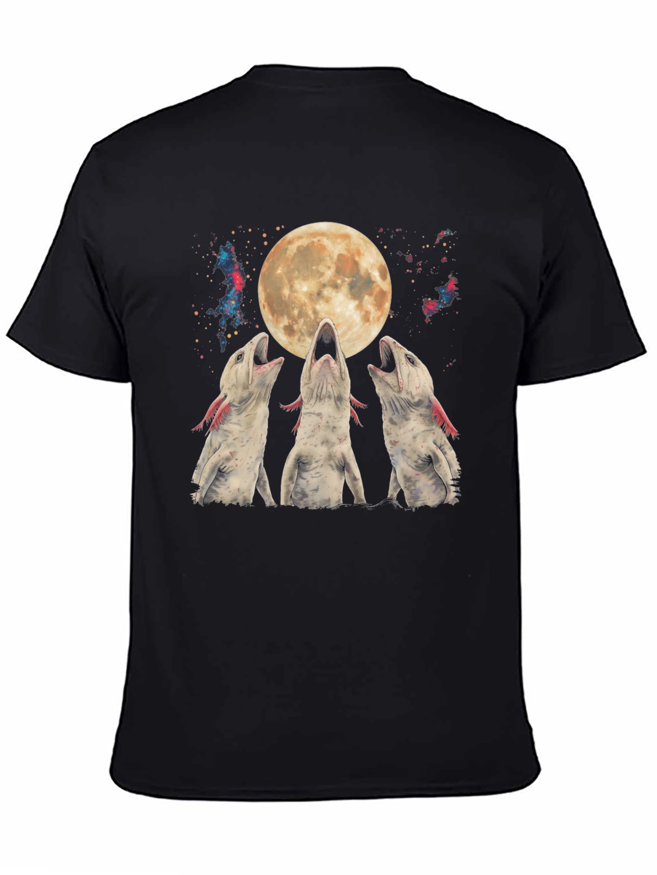 Axolotl Moon T-Shirt - Galaxy Howling Amphibian Tee