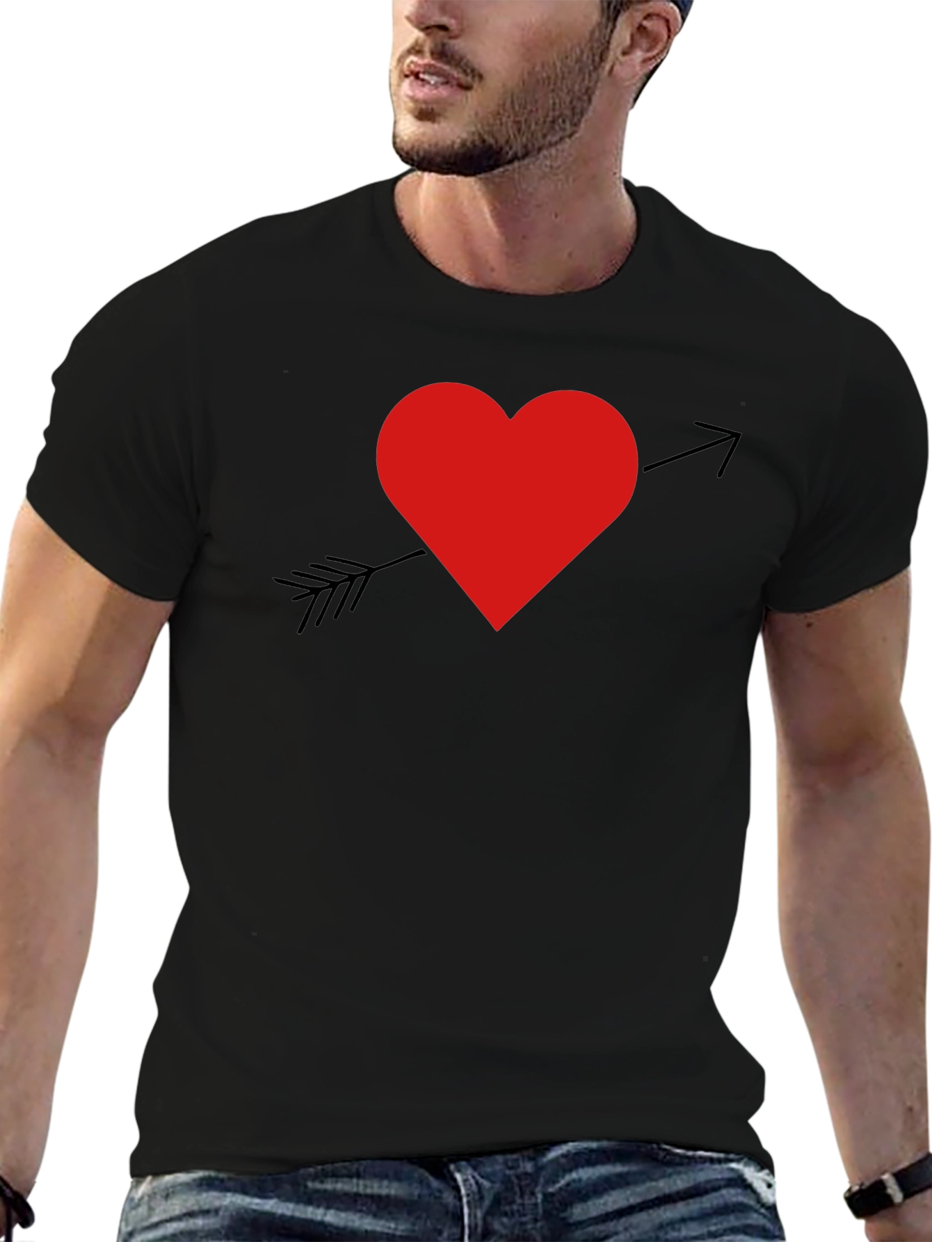 Heart Arrow Graphic T-Shirt - Black Cotton Blend