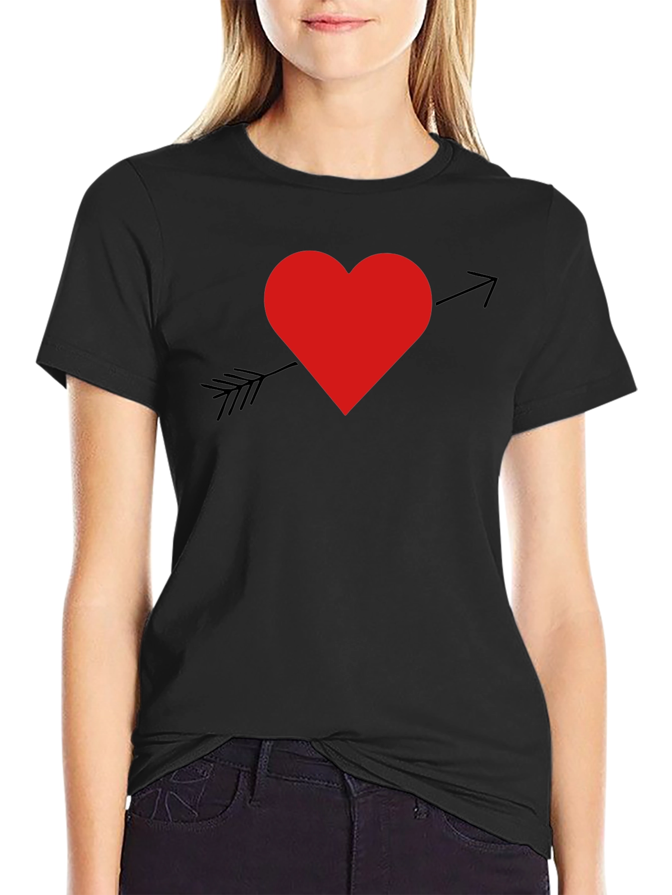 Heart Arrow Graphic T-Shirt - Black Cotton Blend