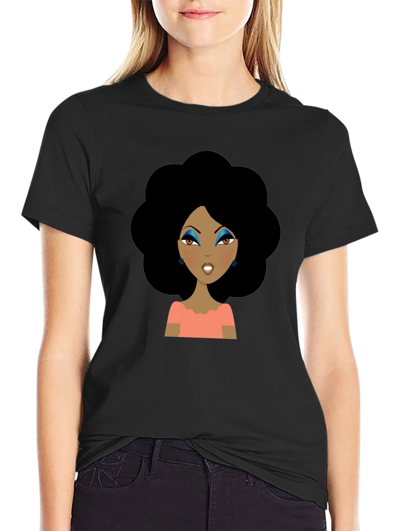 Afro Woman Graphic Tee - Black Cotton T-Shirt