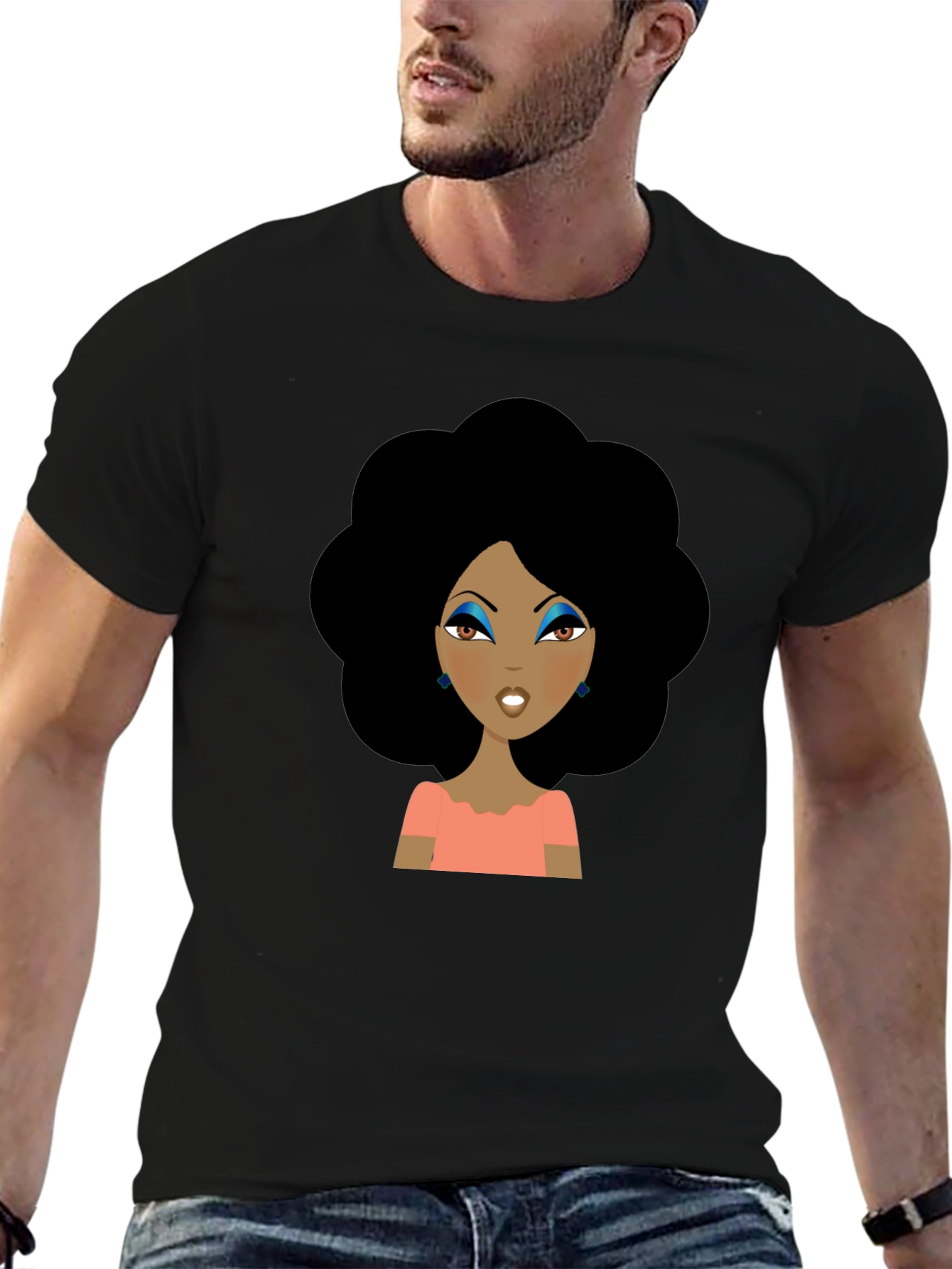 Afro Woman Graphic Tee - Black Cotton T-Shirt