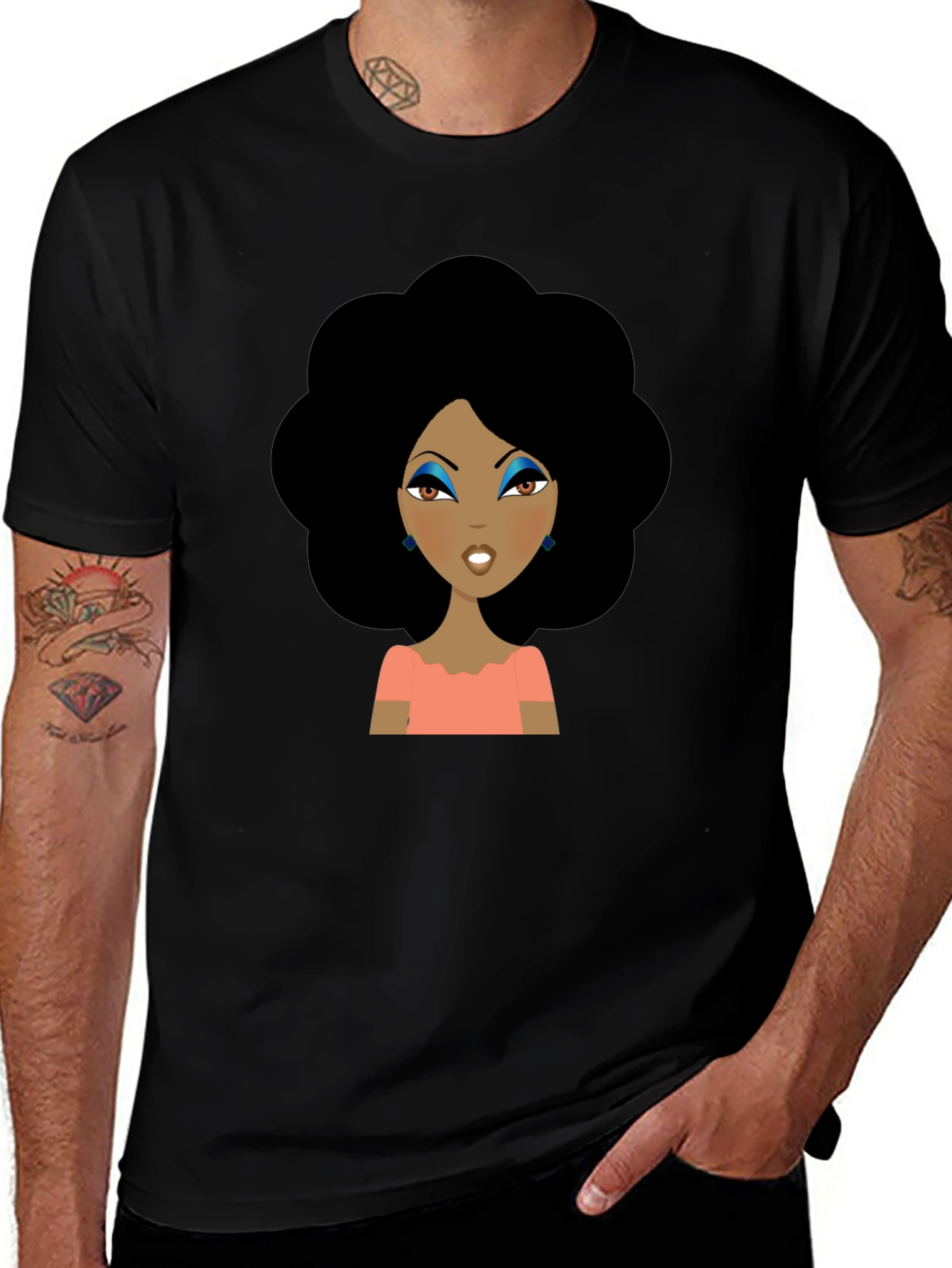 Afro Woman Graphic Tee - Black Cotton T-Shirt