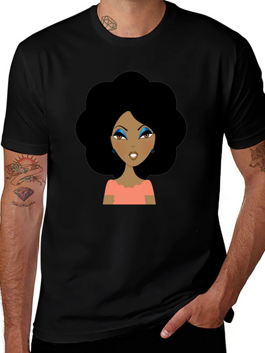 Afro Woman Graphic Tee - Black Cotton T-Shirt