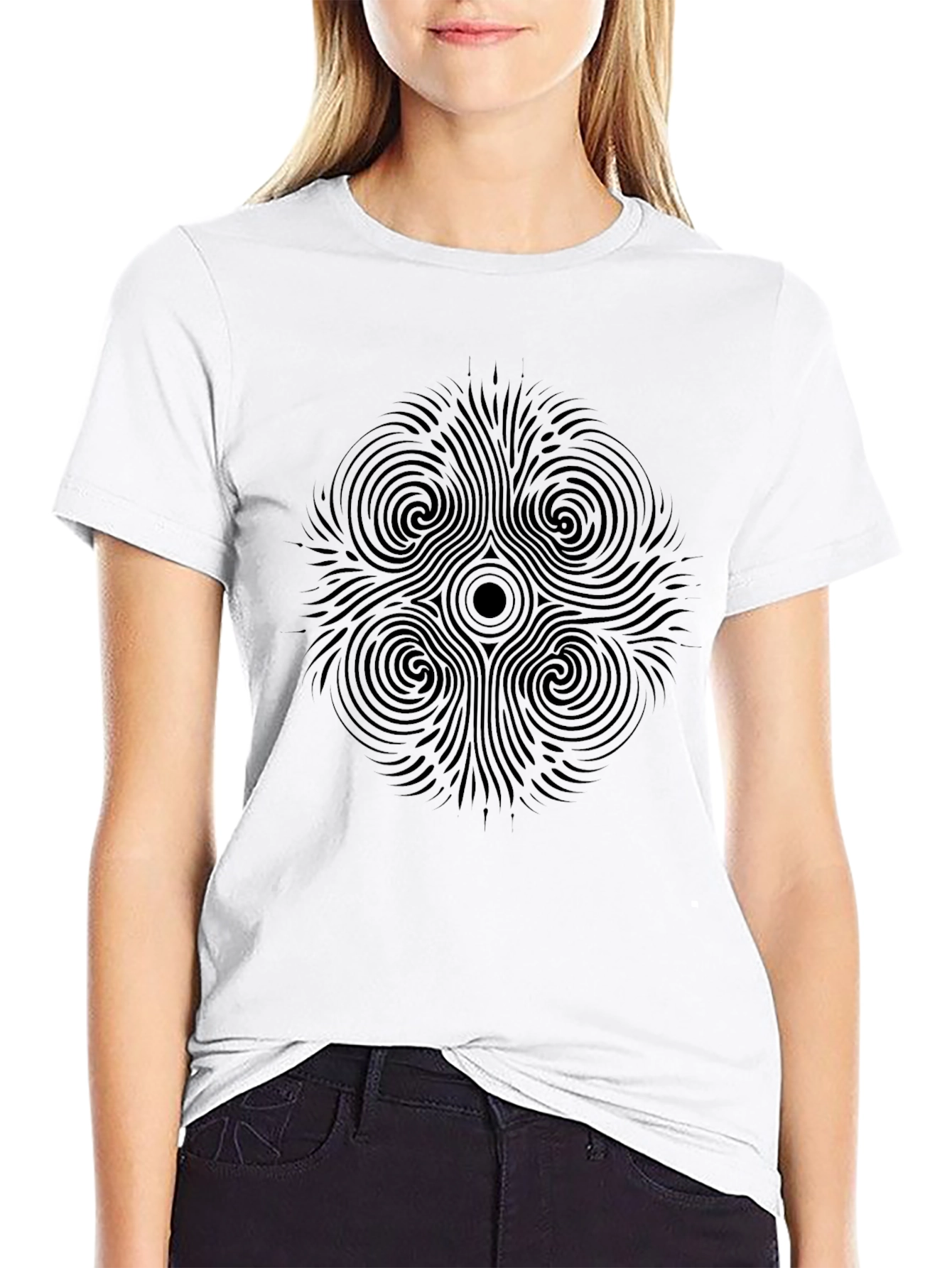 Abstract Mandala Graphic Tee - Black