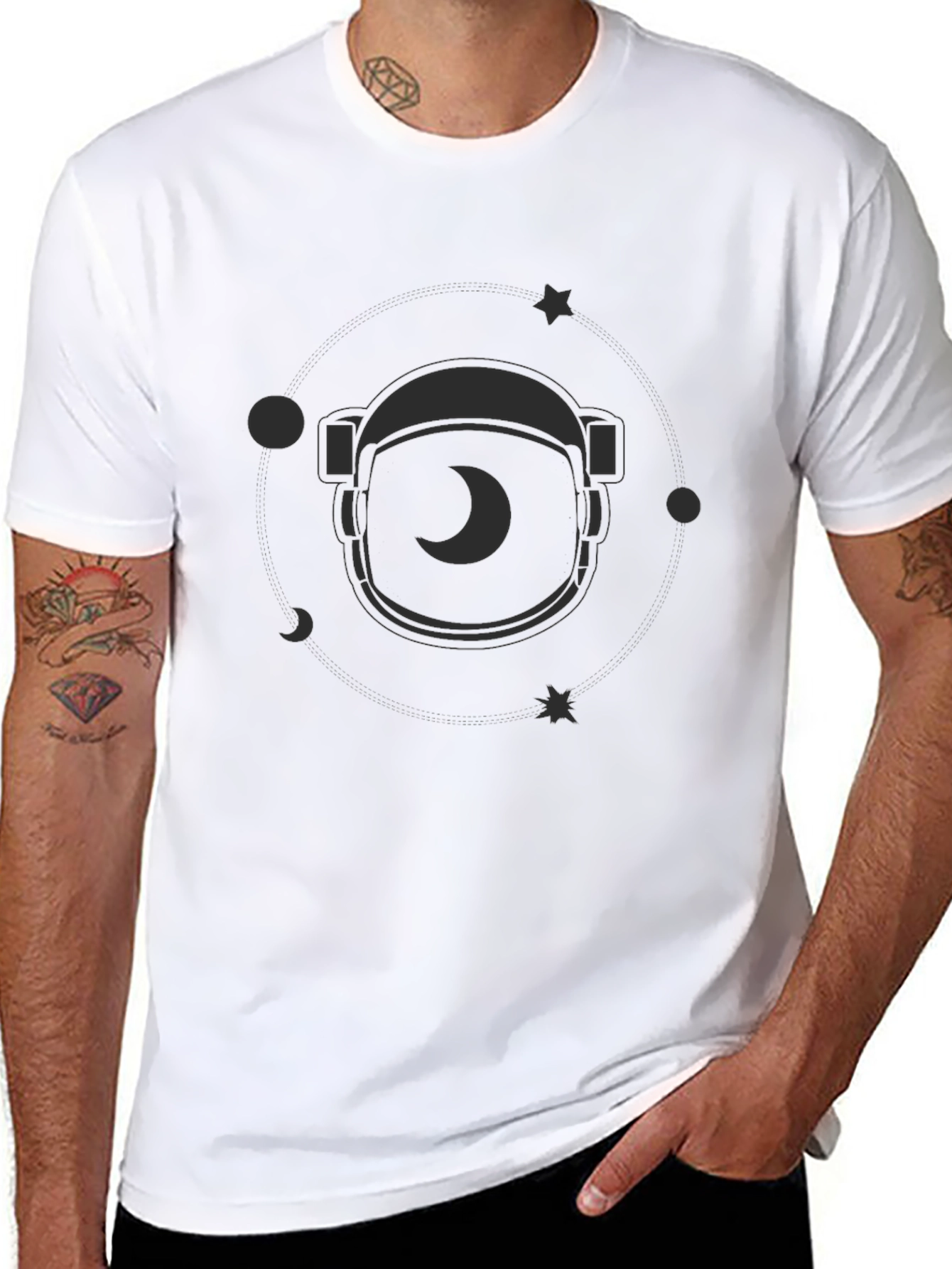 Astronaut Helmet Graphic Print Tee - Mens Black T-Shirt