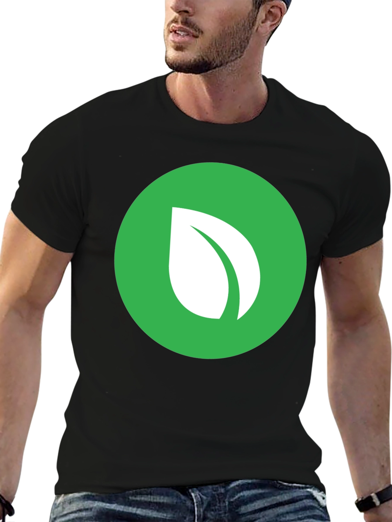 Green Leaf Logo Black T-Shirt