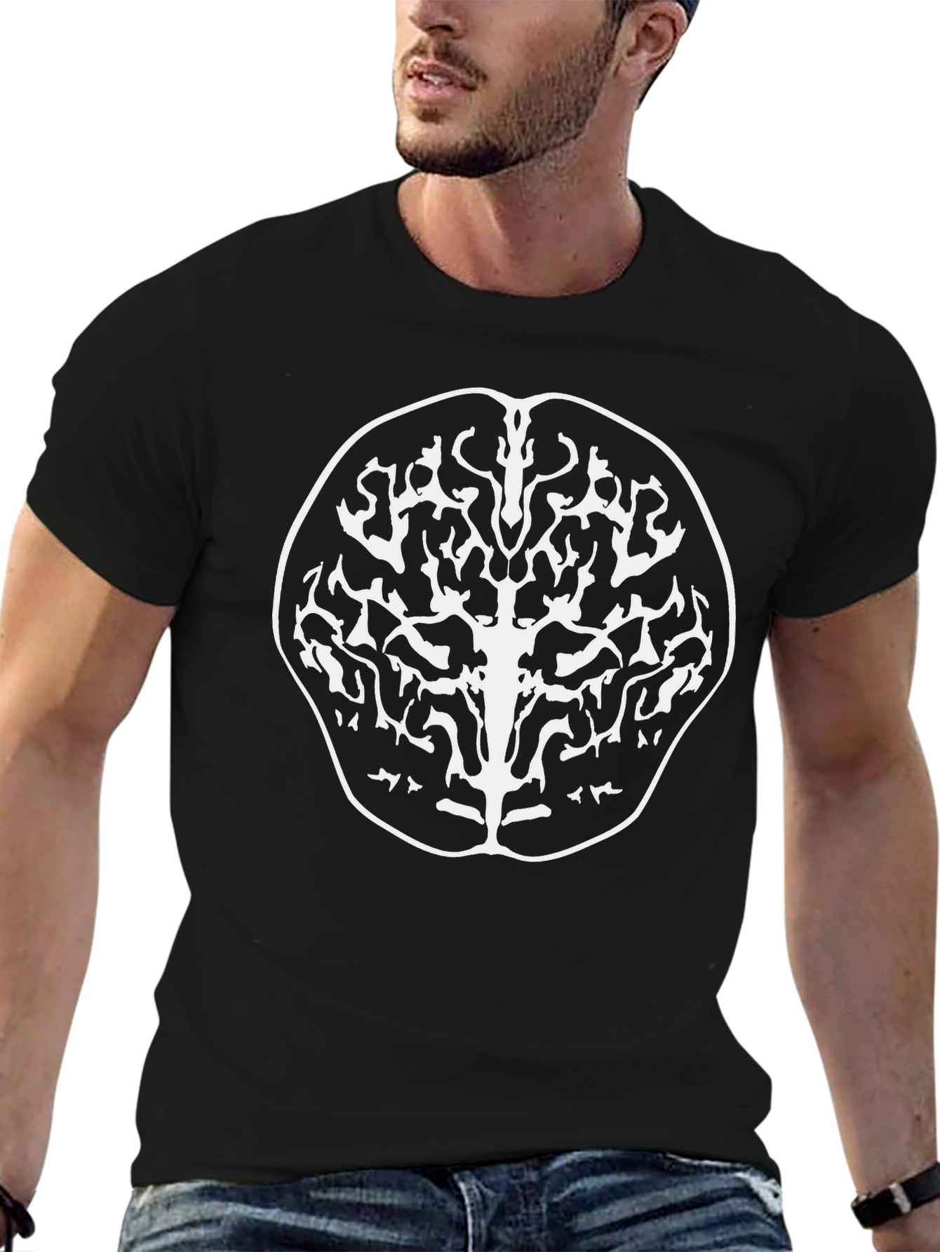 Abstract Brain Tree Graphic Tee - Black