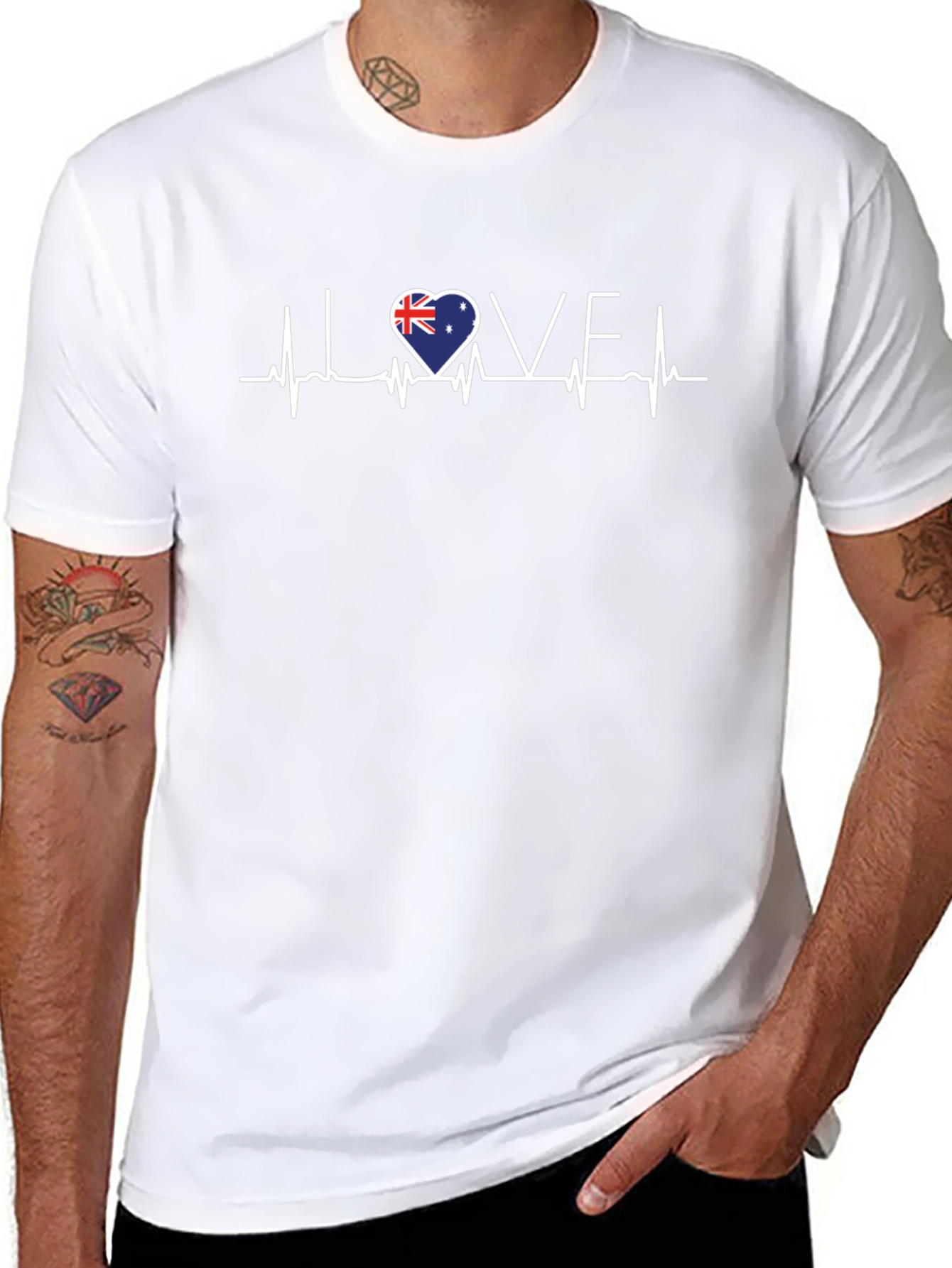 I Love Australia Heartbeat T-Shirt - Mens Black Tee