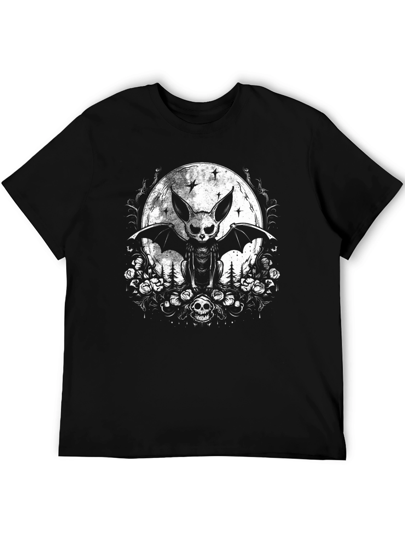 Gothic Bat Skull Moon Graphic Tee