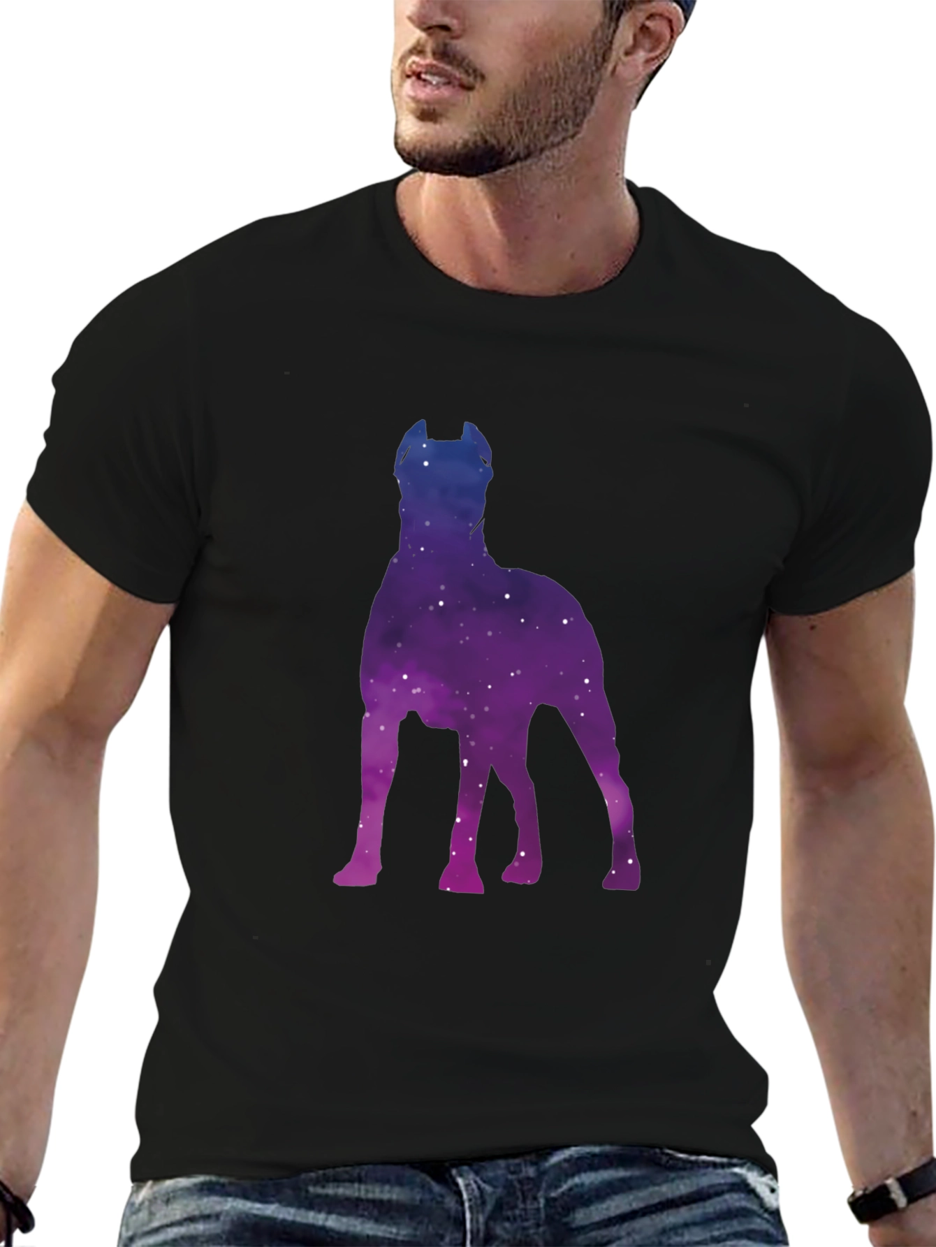 Galaxy Dog Silhouette T-Shirt - Black