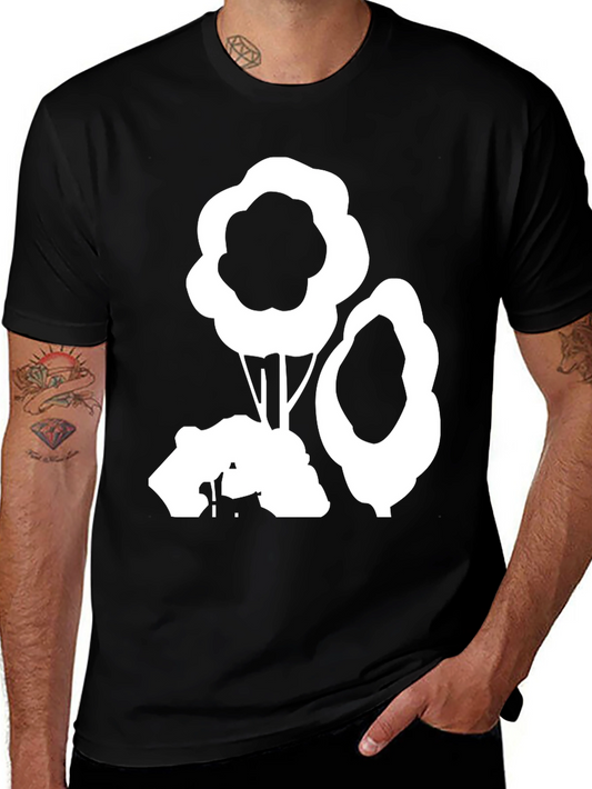 Abstract Tree Graphic Tee - Black Cotton Casual Shirt