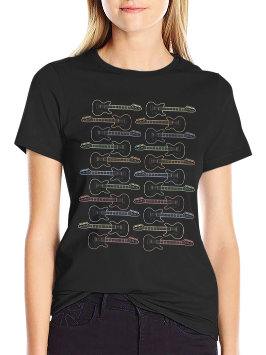 Guitar Lovers T-Shirt: Colorful Electric Guitar Pattern Tee