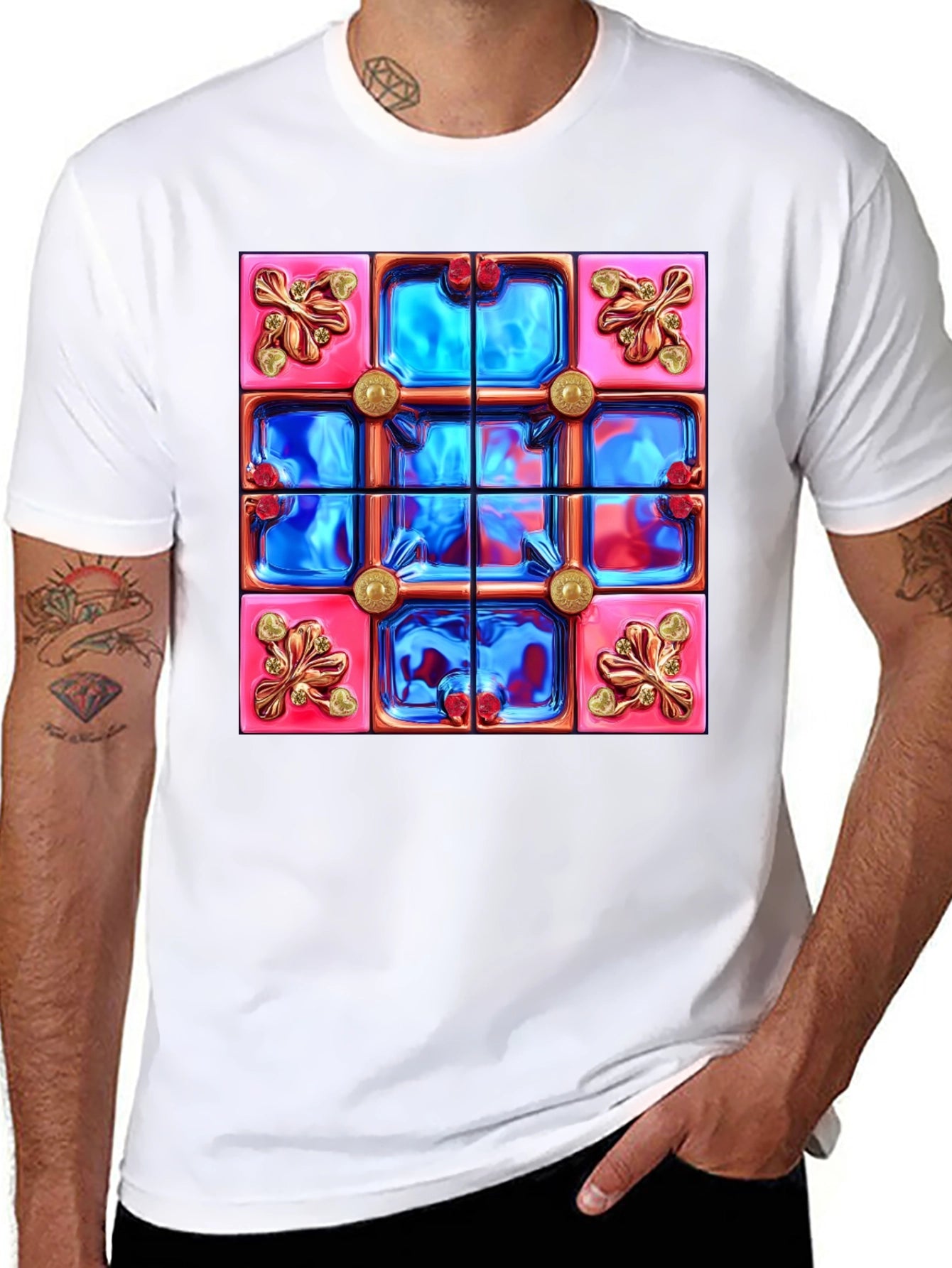 Abstract Tile Design Black T-Shirt