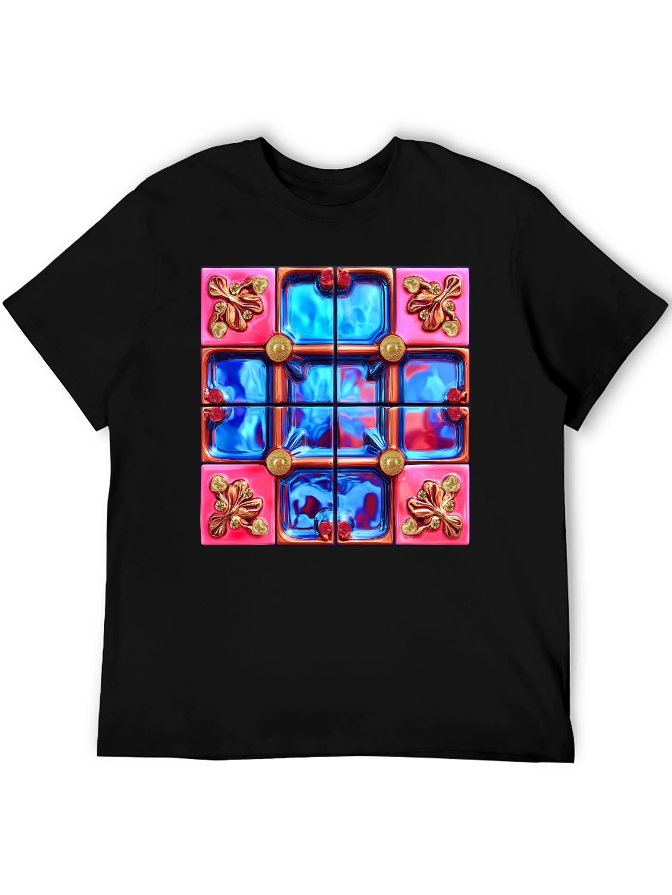 Abstract Tile Design Black T-Shirt