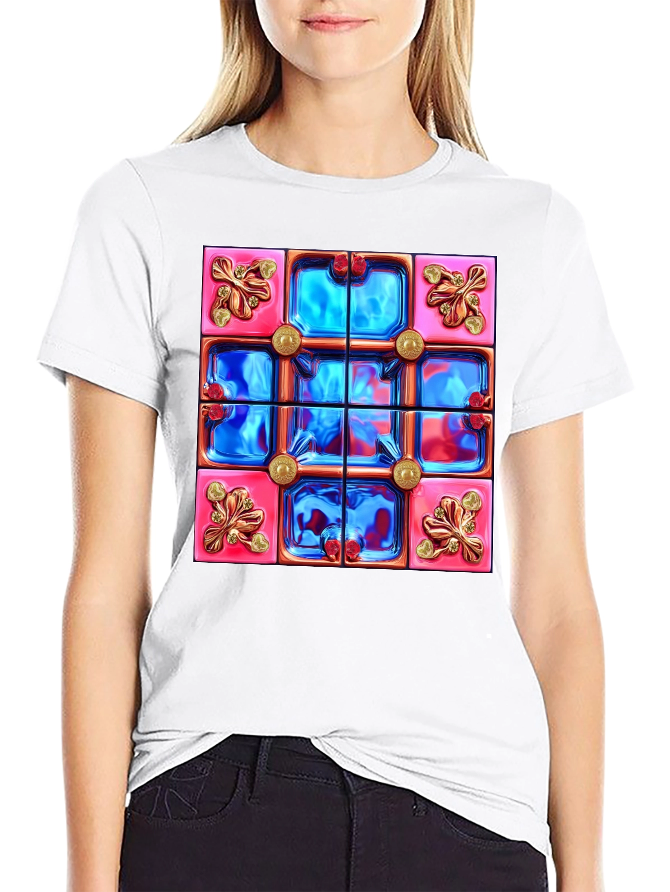 Abstract Tile Design Black T-Shirt