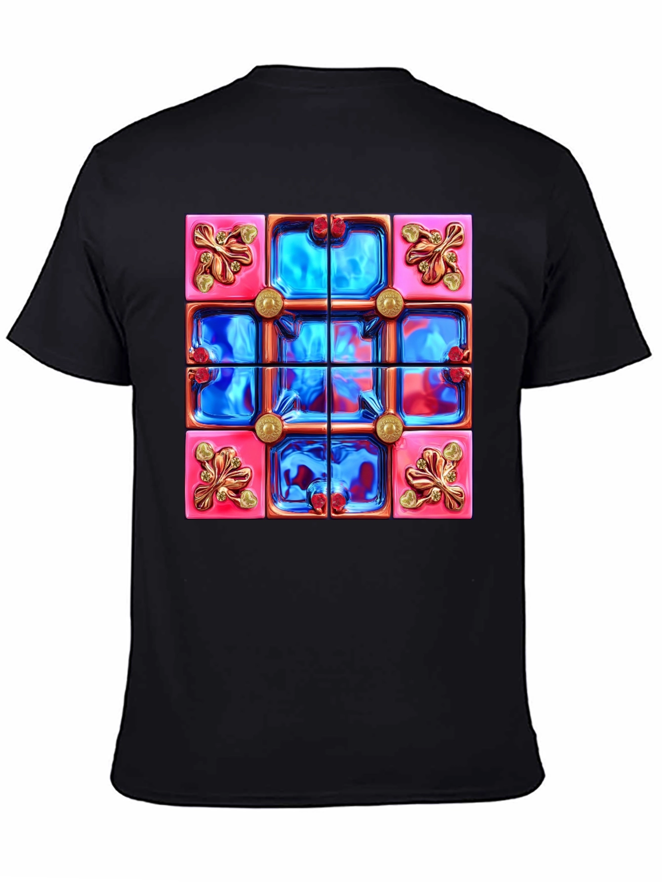 Abstract Tile Design Black T-Shirt