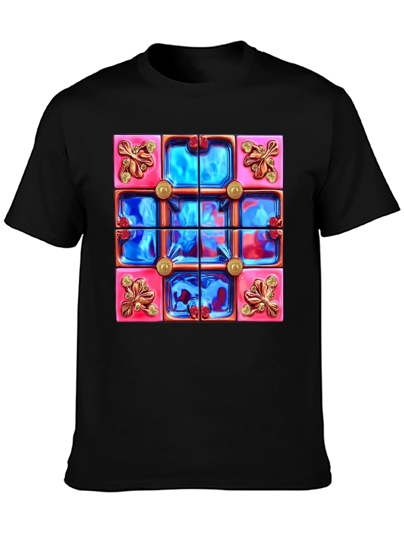 Abstract Tile Design Black T-Shirt
