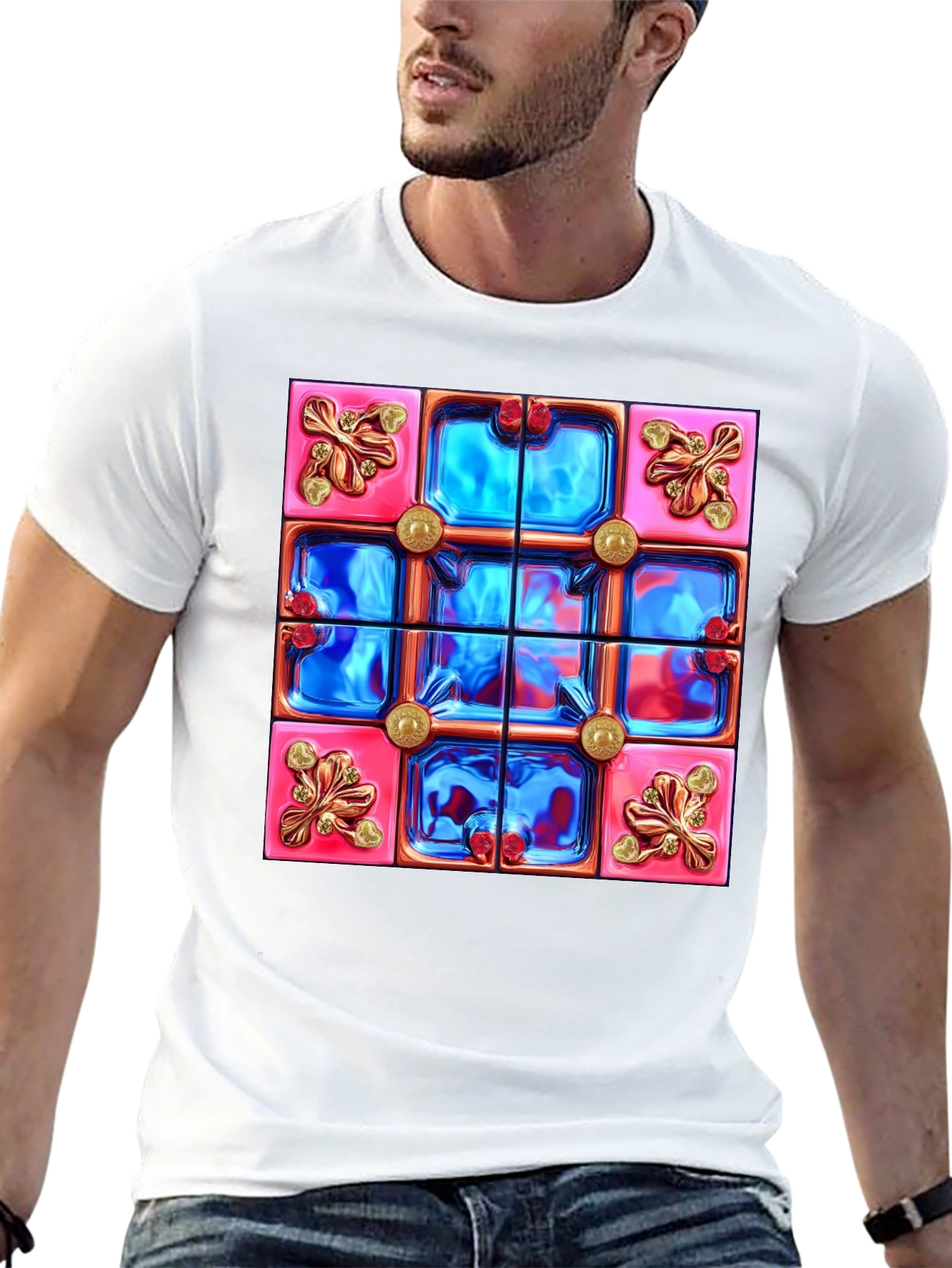 Abstract Tile Design Black T-Shirt