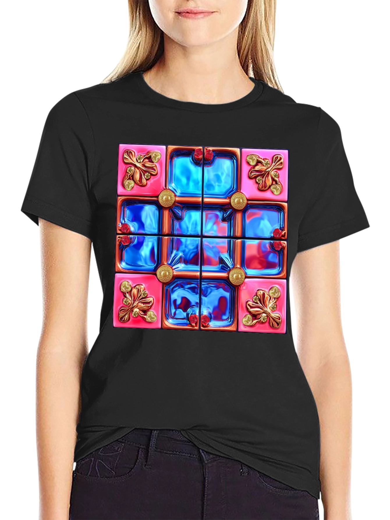 Abstract Tile Design Black T-Shirt