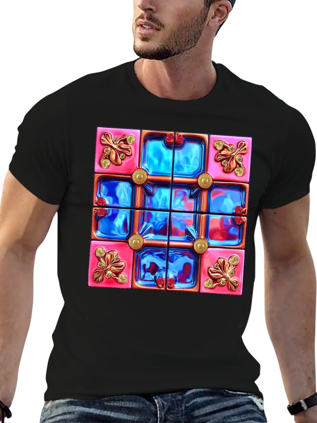 Abstract Tile Design Black T-Shirt