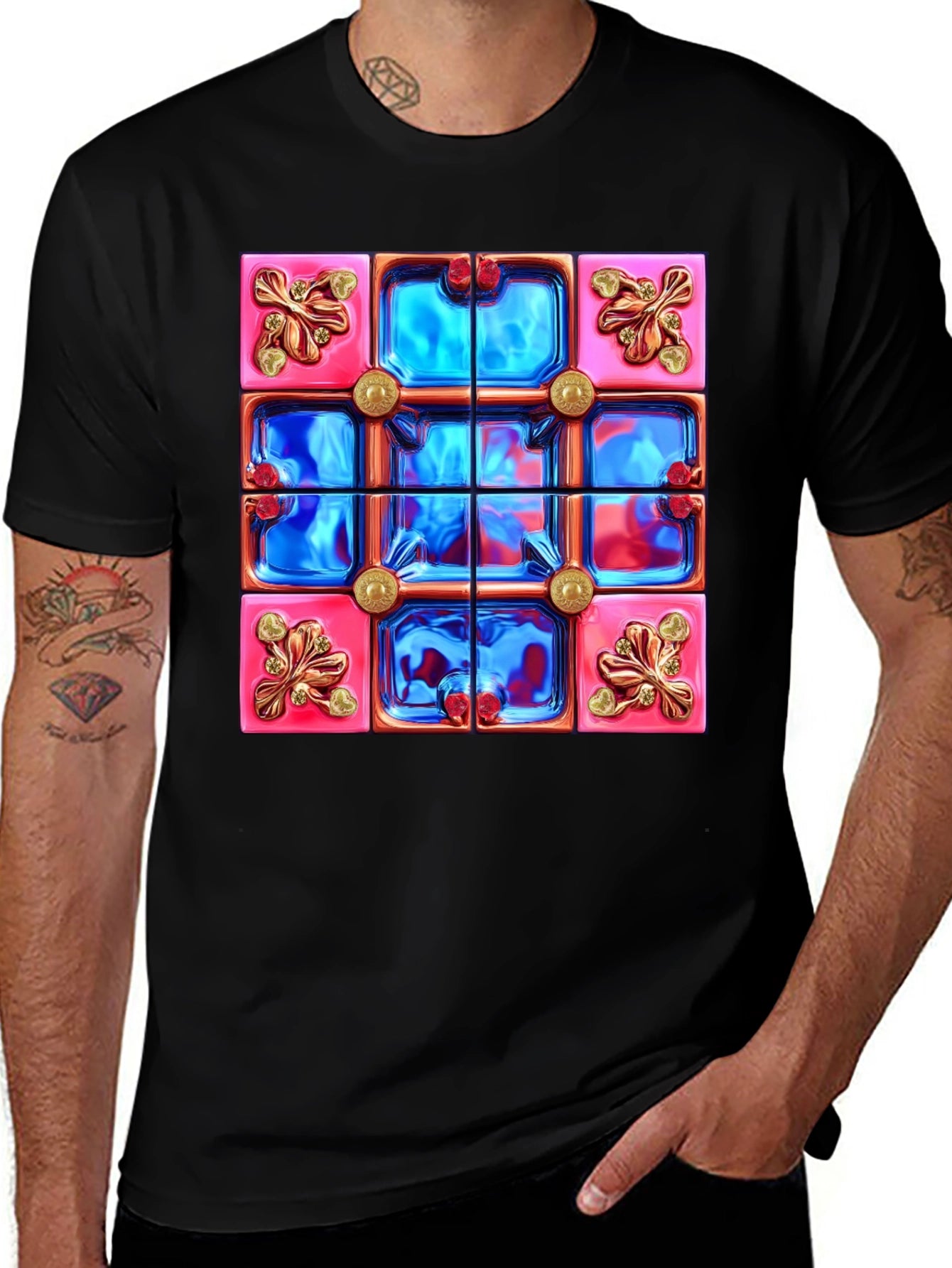 Abstract Tile Design Black T-Shirt