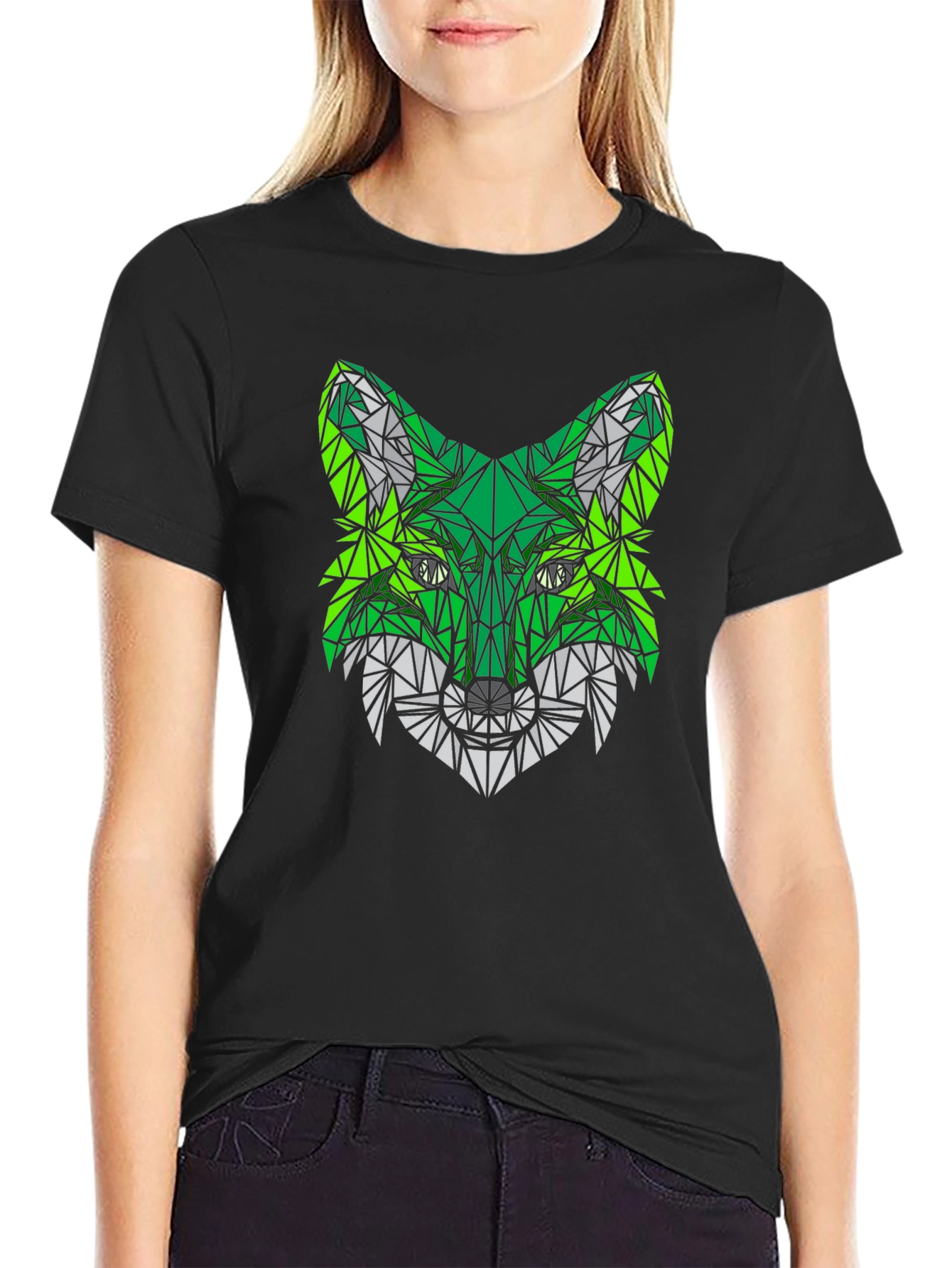 Geometric Fox Head Black T-Shirt