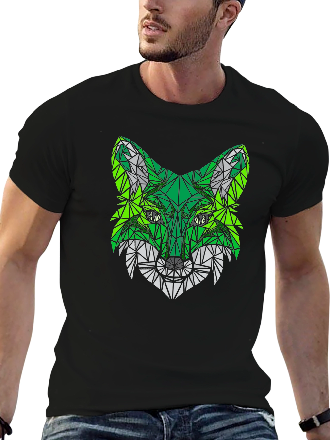 Geometric Fox Head Black T-Shirt
