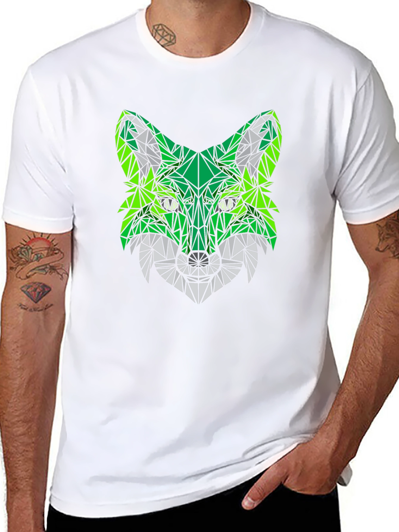 Geometric Fox Head Black T-Shirt
