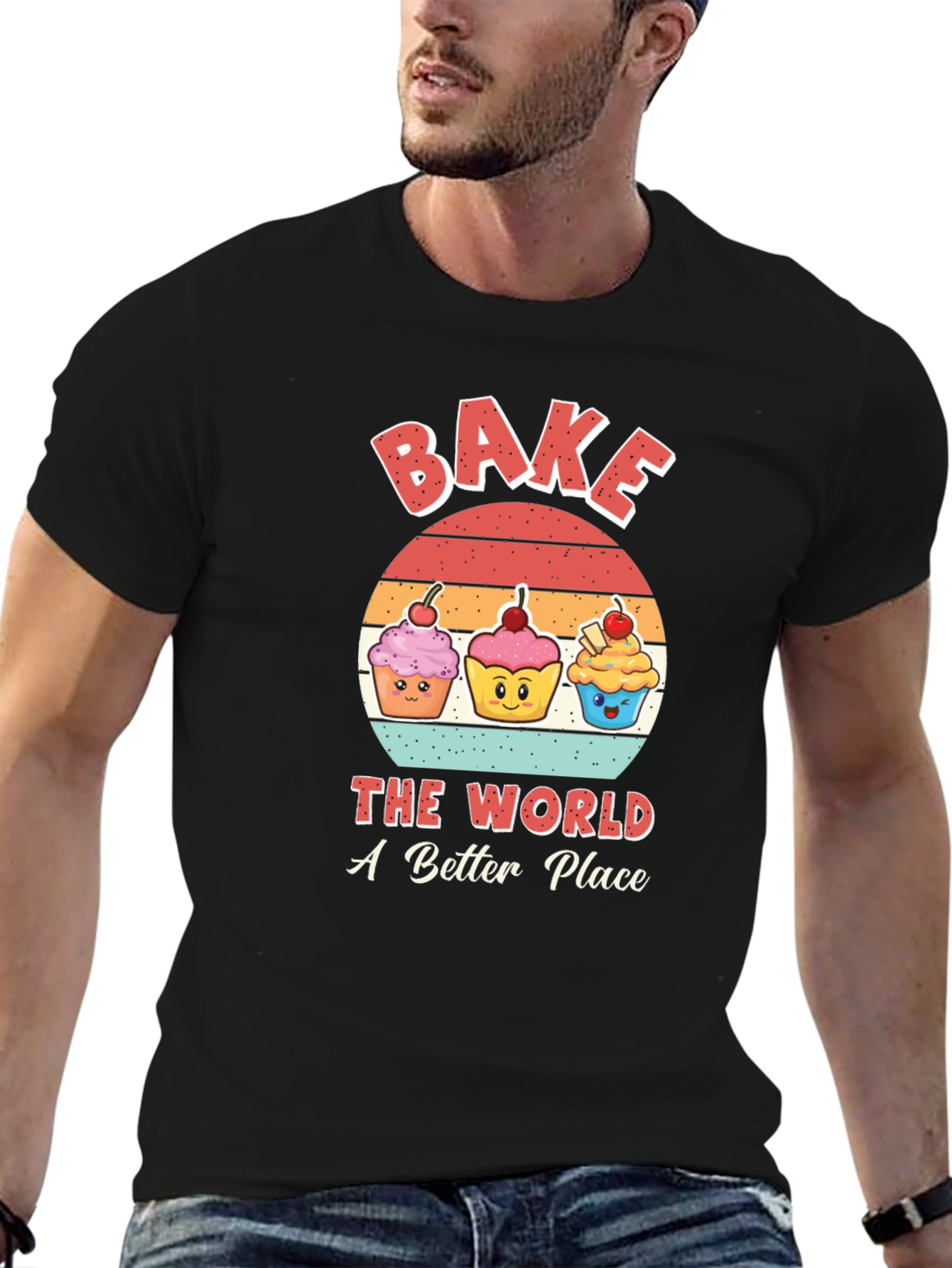 Bake the World T-Shirt Cute Cupcake Graphic Tee