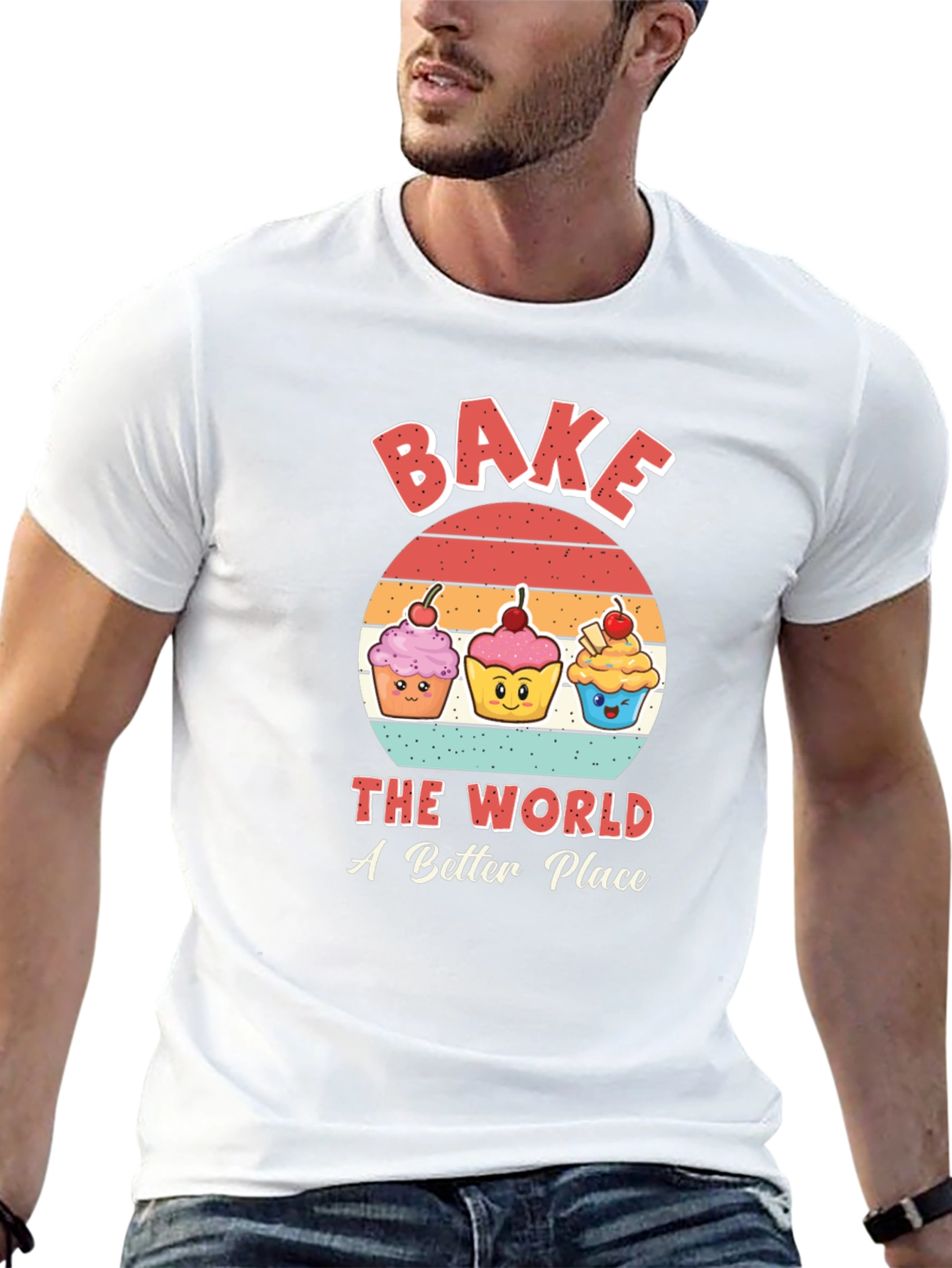 Bake the World T-Shirt Cute Cupcake Graphic Tee