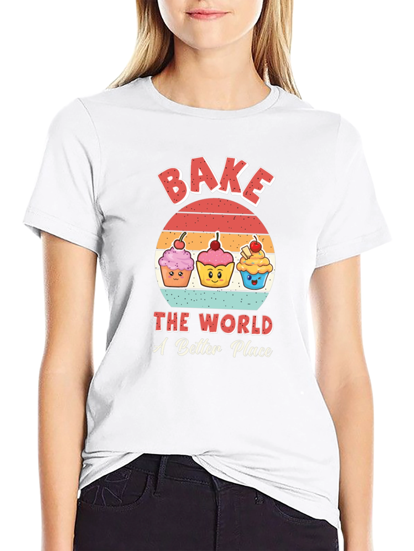 Bake the World T-Shirt Cute Cupcake Graphic Tee