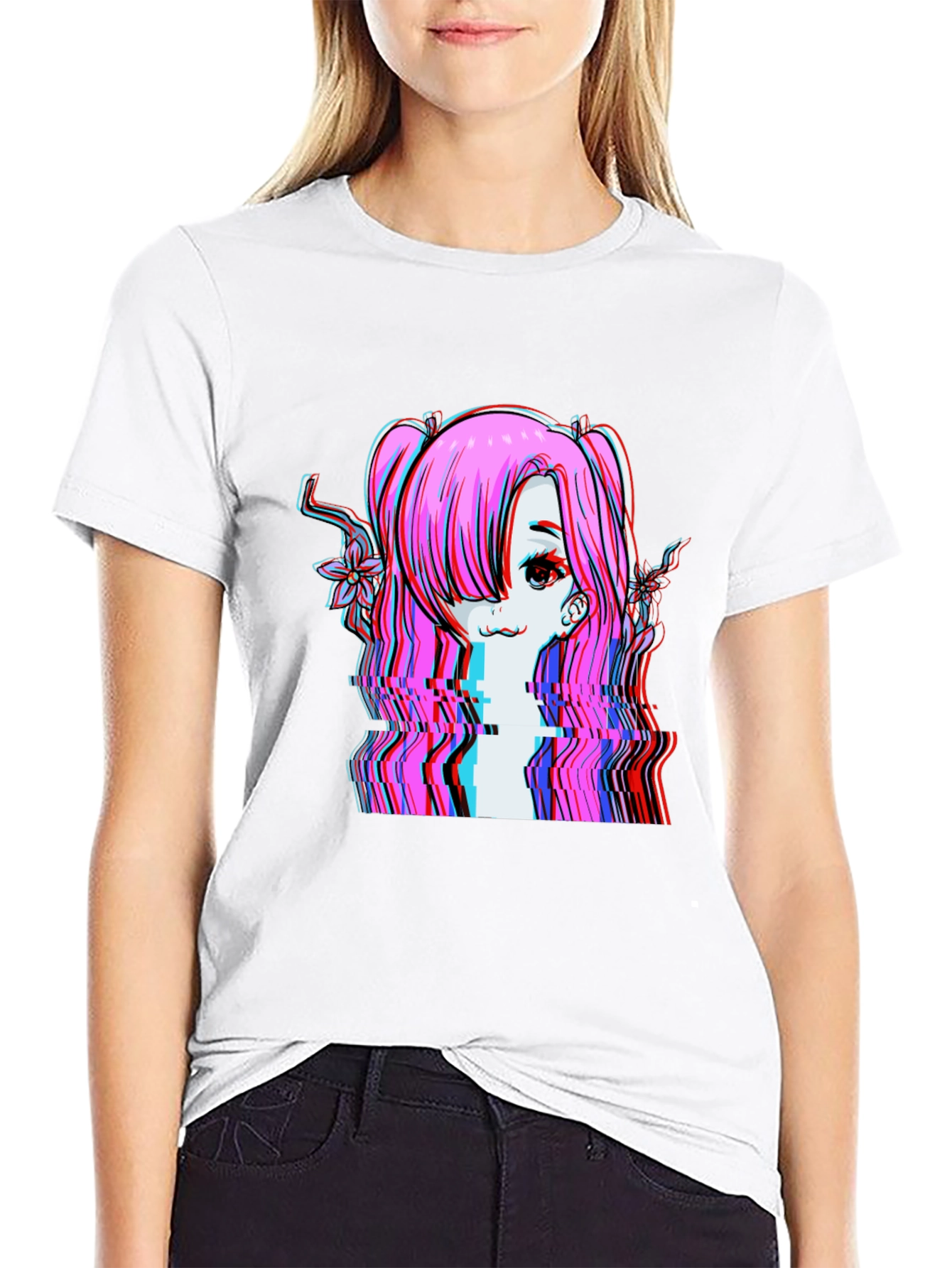 Glitch Anime Girl T-Shirt - Edgy Vaporwave Style
