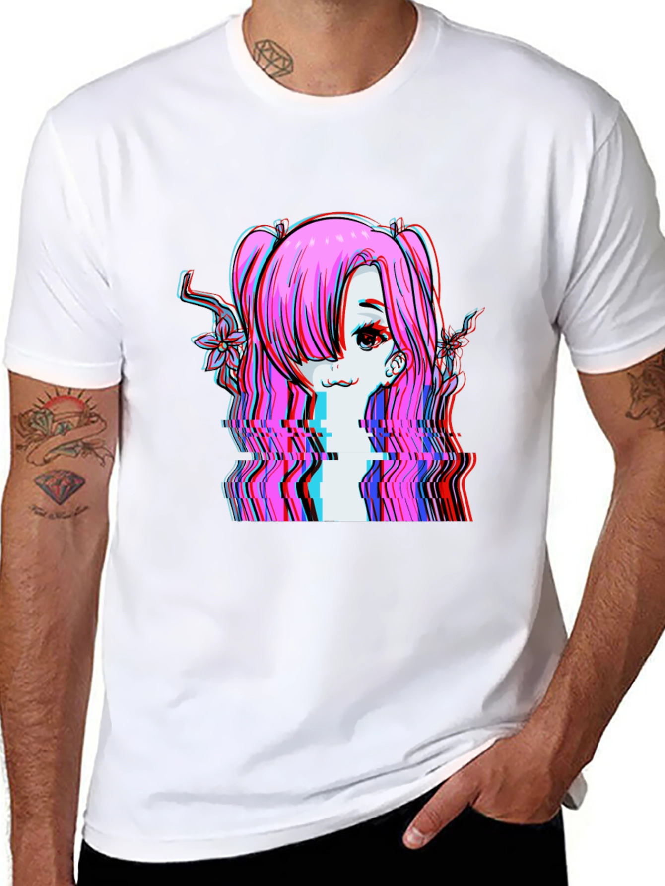 Glitch Anime Girl T-Shirt - Edgy Vaporwave Style