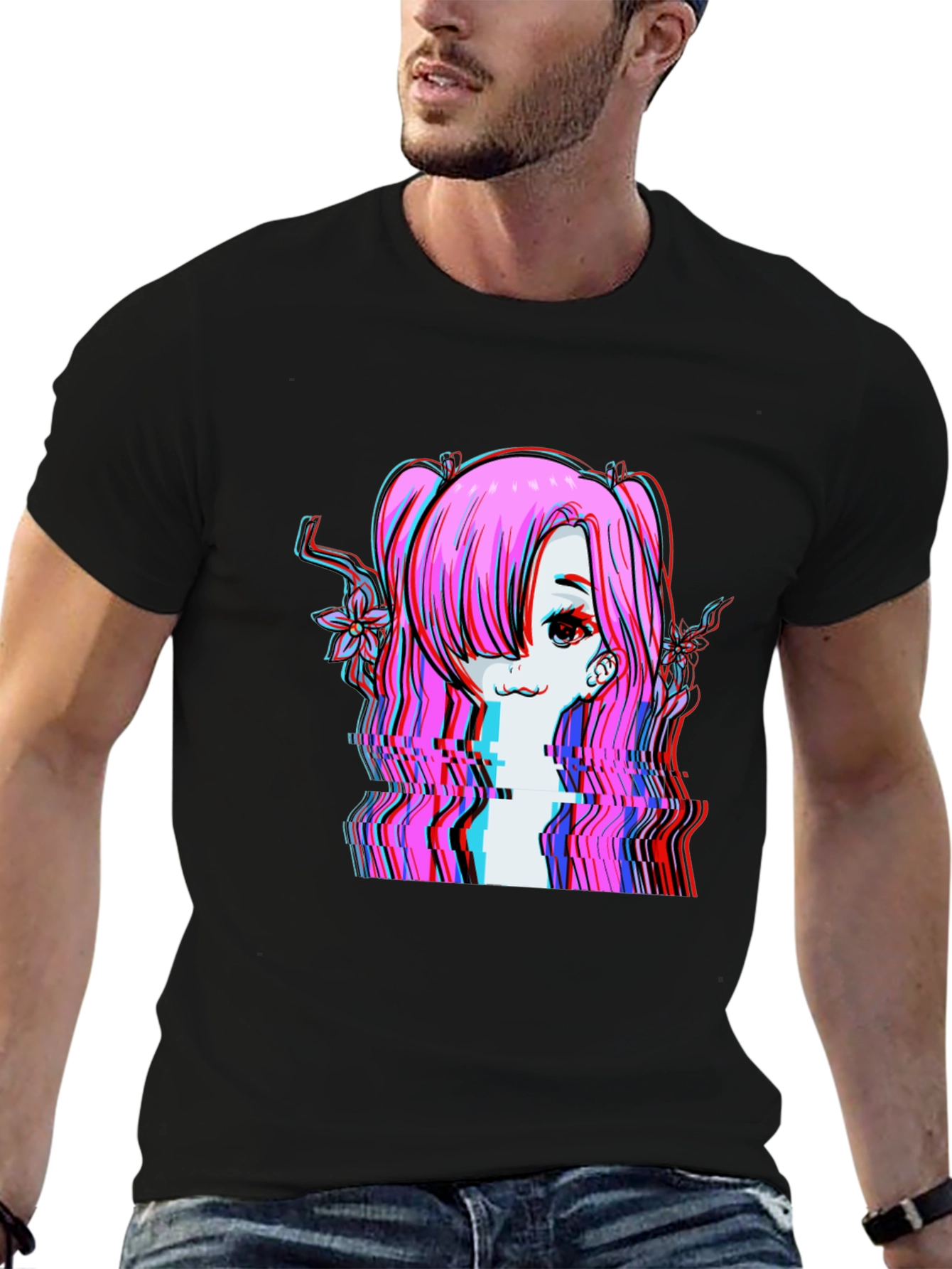 Glitch Anime Girl T-Shirt - Edgy Vaporwave Style