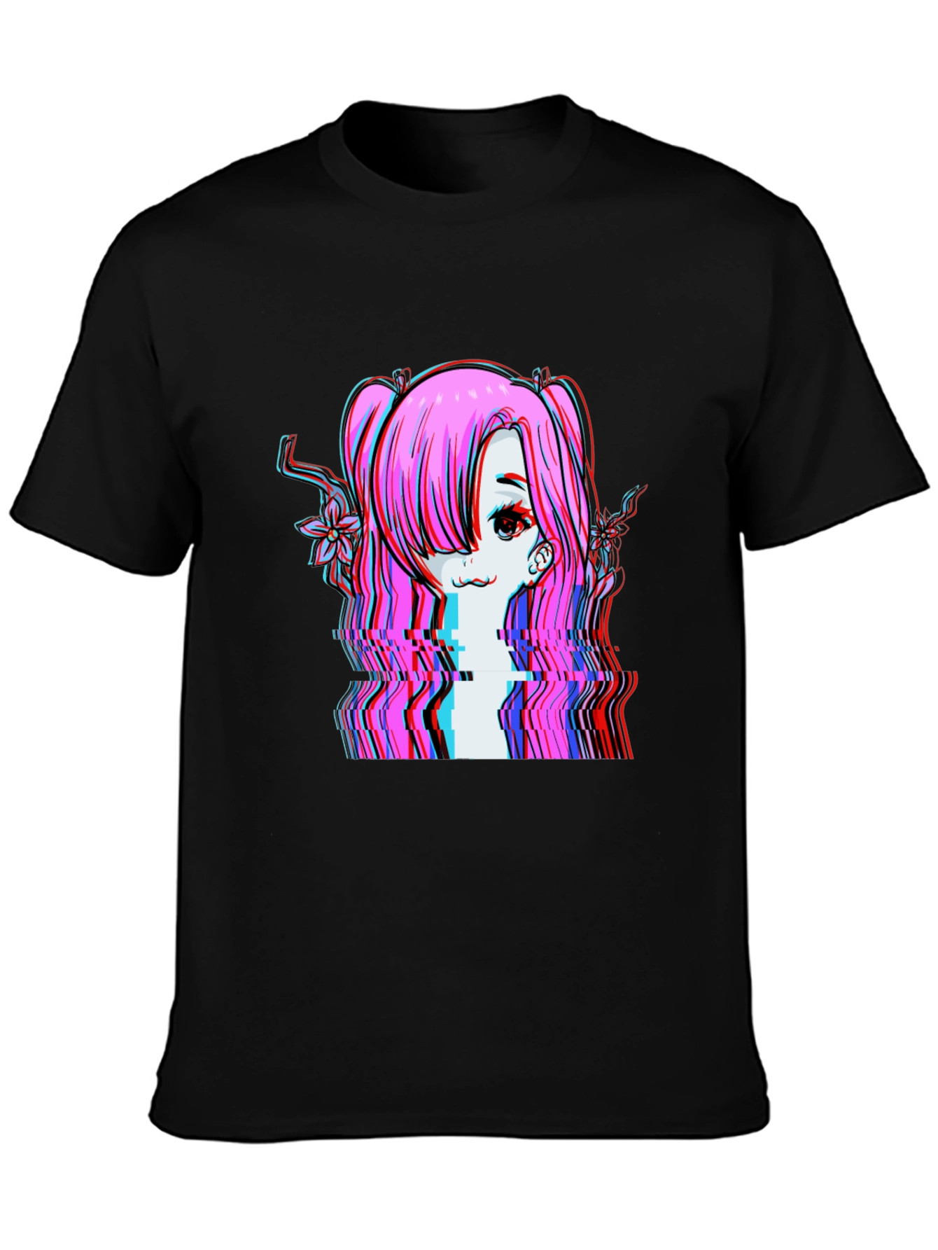 Glitch Anime Girl T-Shirt - Edgy Vaporwave Style