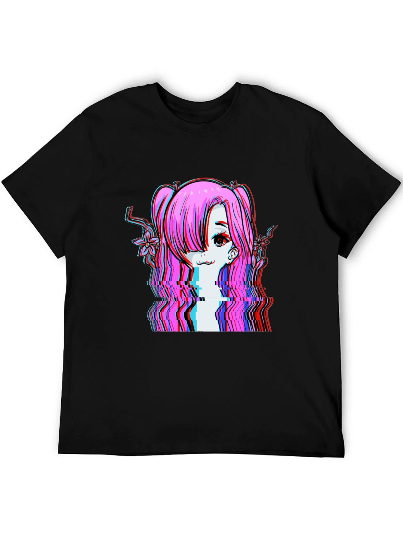 Glitch Anime Girl T-Shirt - Edgy Vaporwave Style