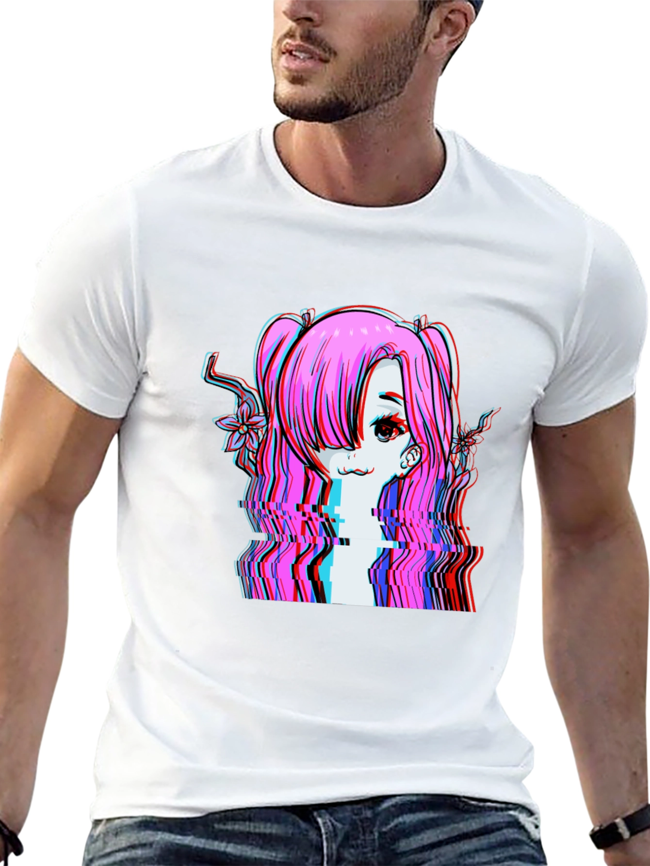 Glitch Anime Girl T-Shirt - Edgy Vaporwave Style