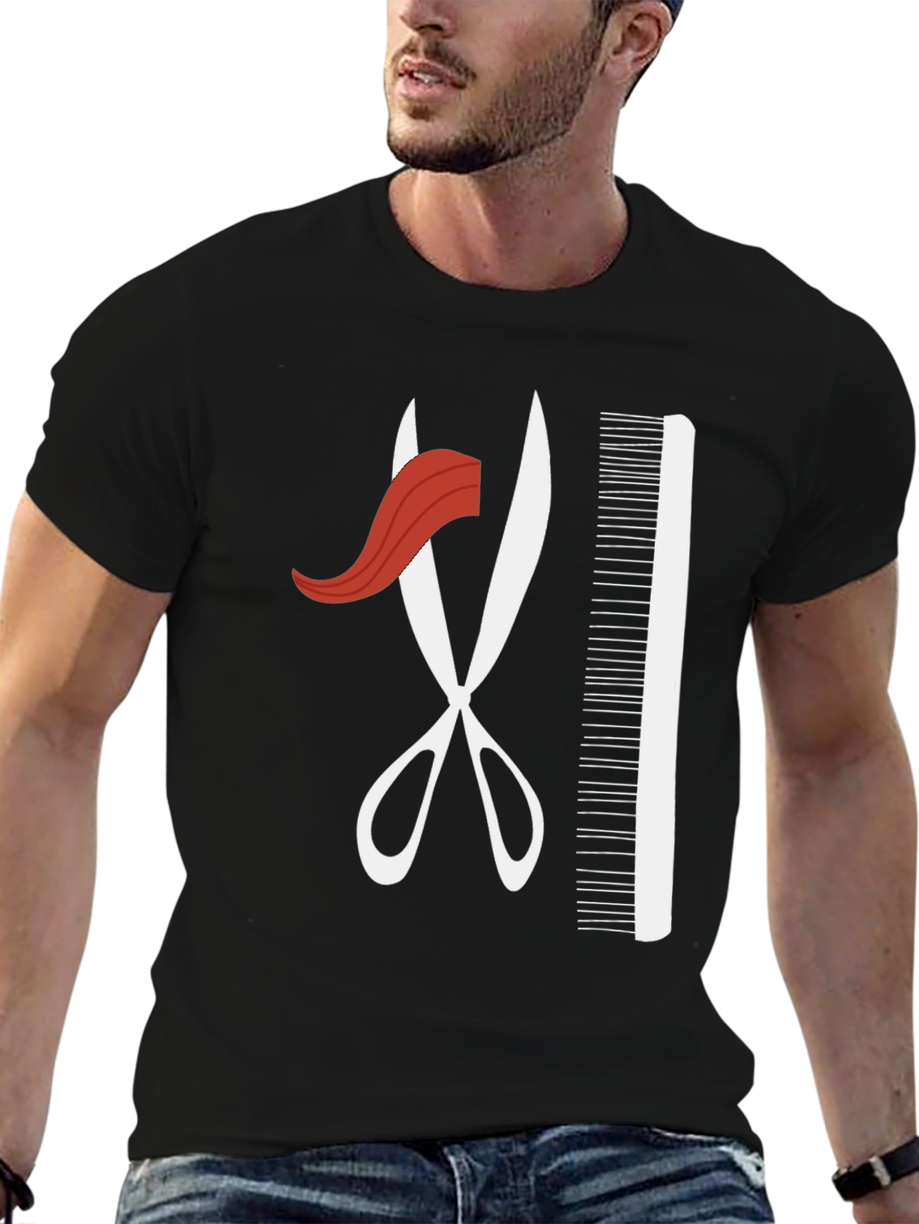 Barber Style T-Shirt - Scissors and Comb Graphic