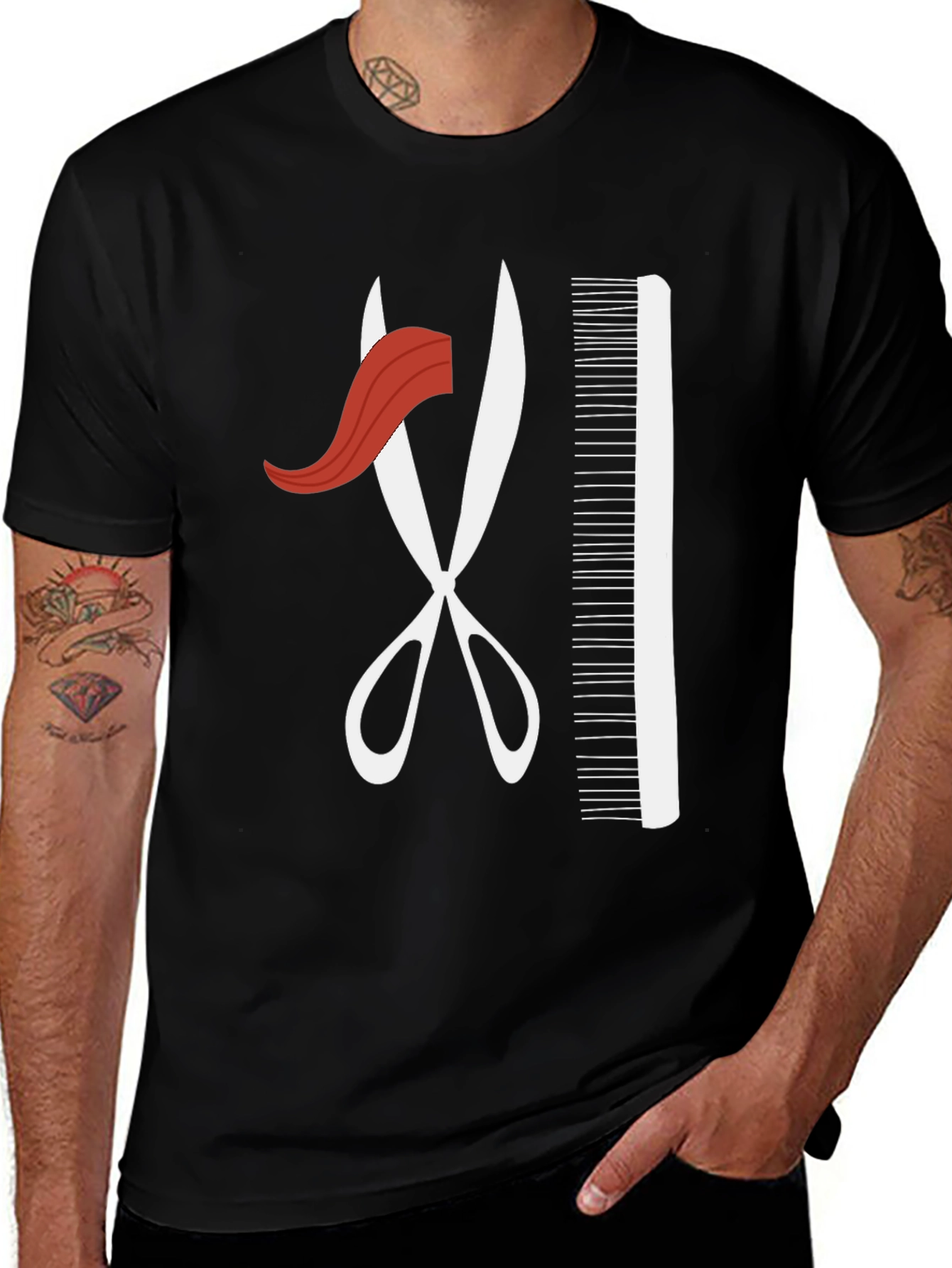 Barber Style T-Shirt - Scissors and Comb Graphic