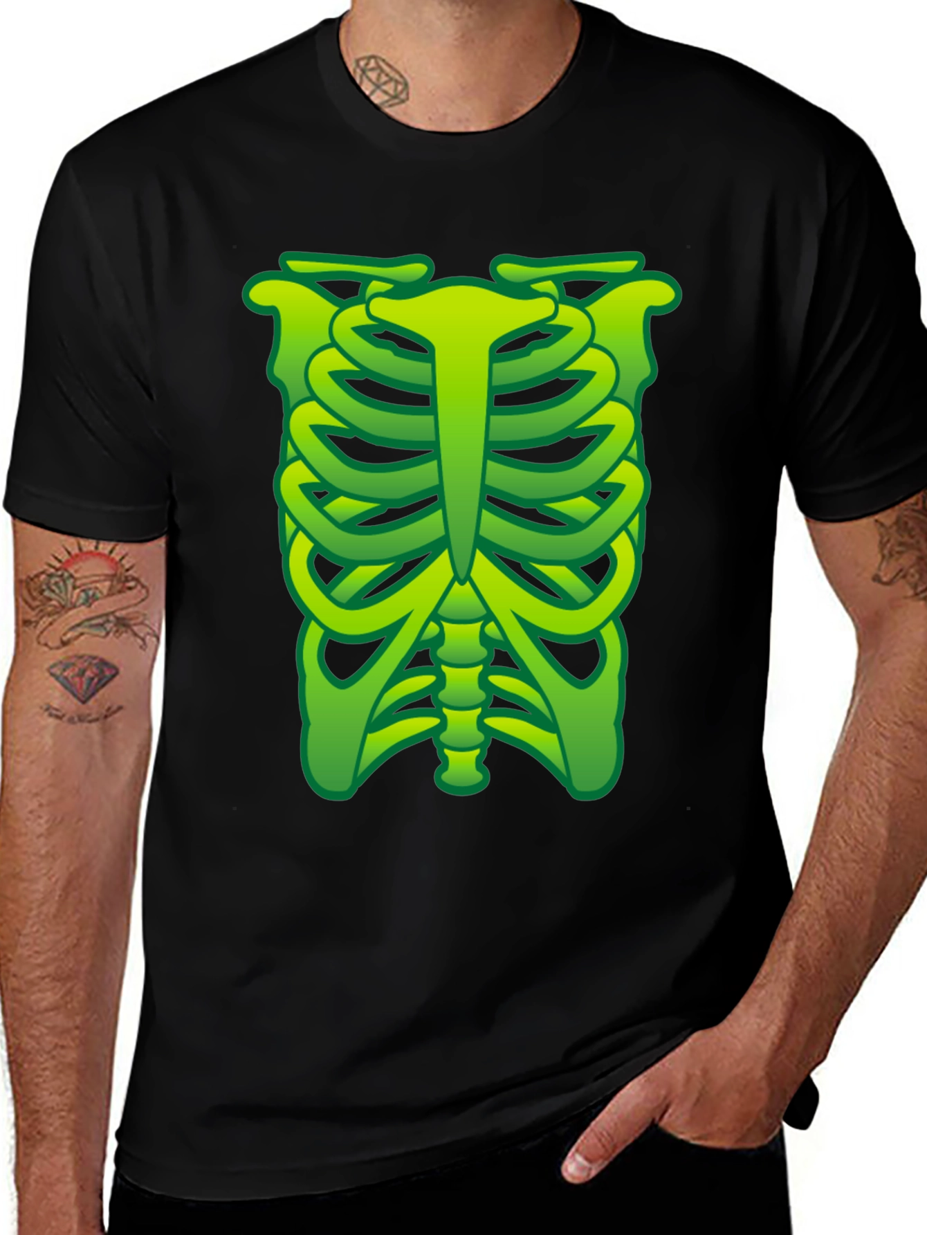 Green Rib Cage Skeleton T-Shirt Halloween