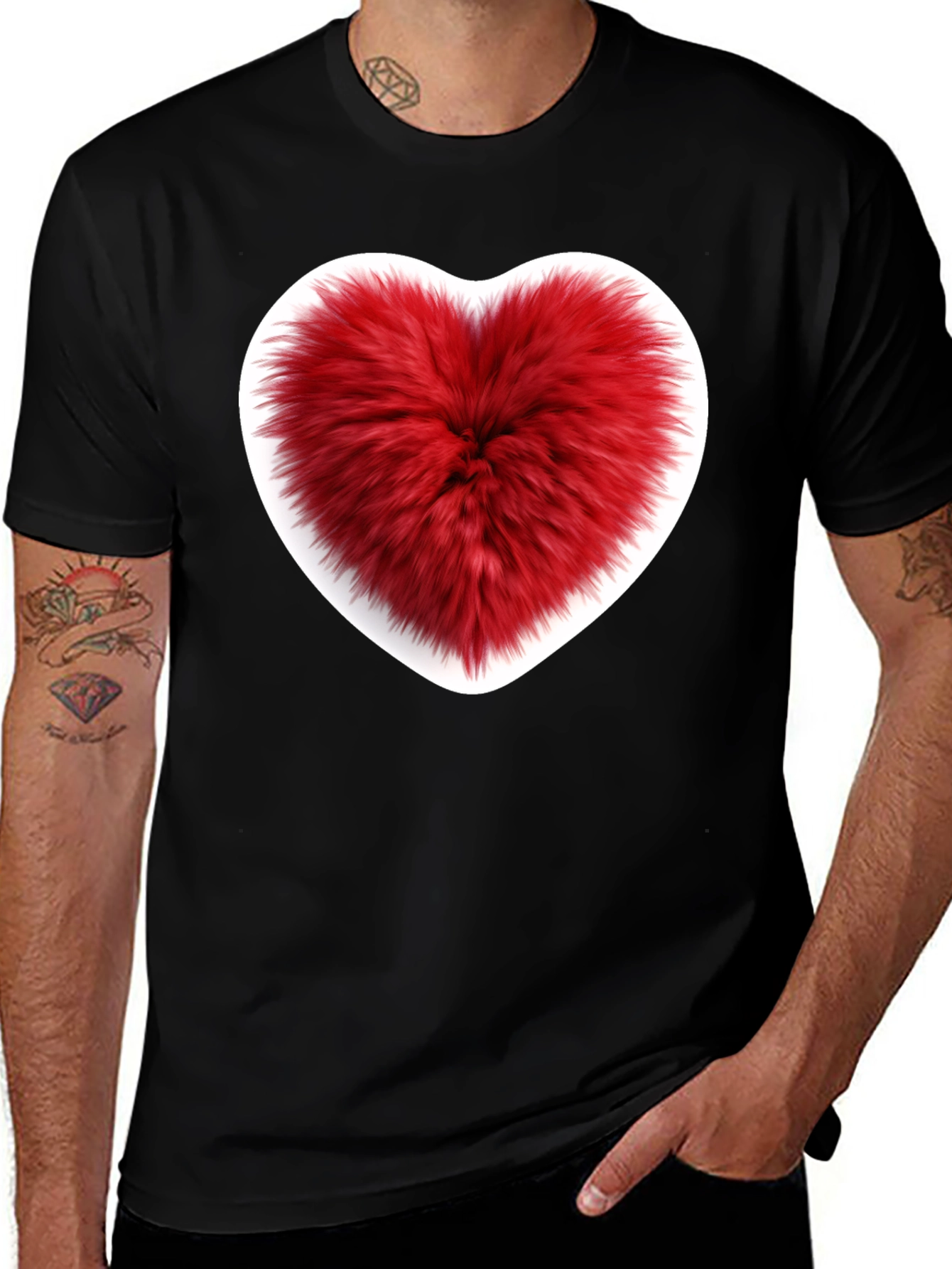 Fuzzy Heart Graphic Tee - Black