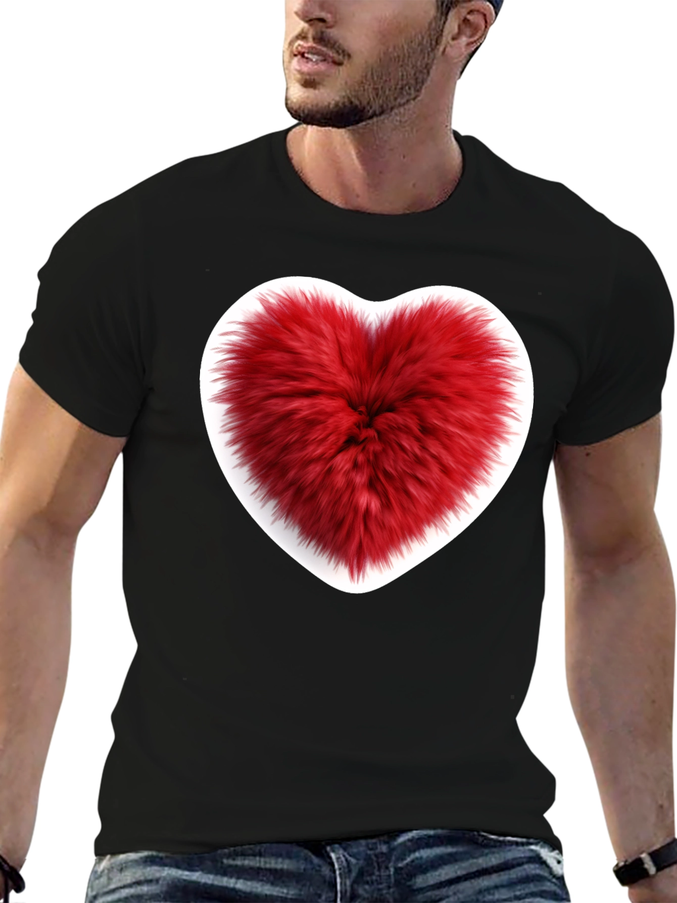 Fuzzy Heart Graphic Tee - Black
