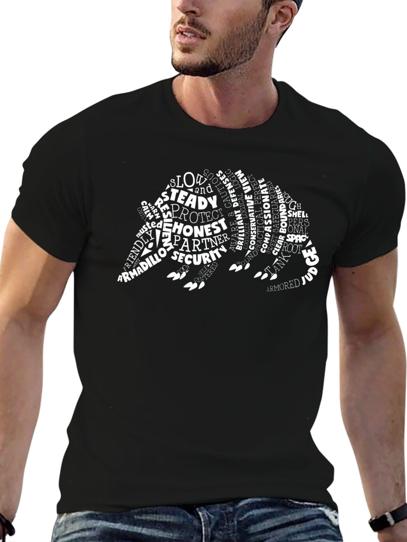 Armadillo Word Art Graphic Tee - Black