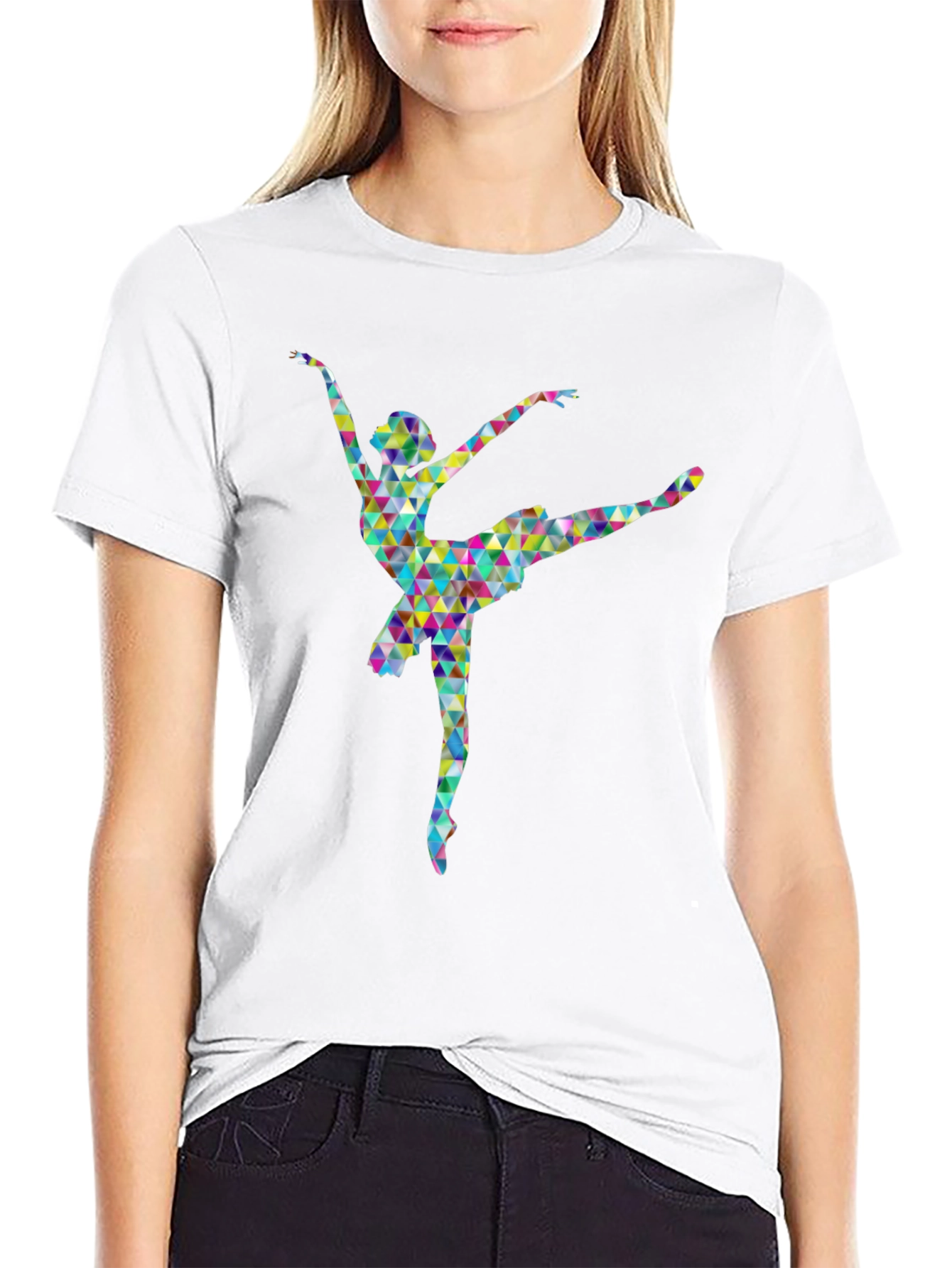 Geometric Ballerina Graphic Print T-Shirt
