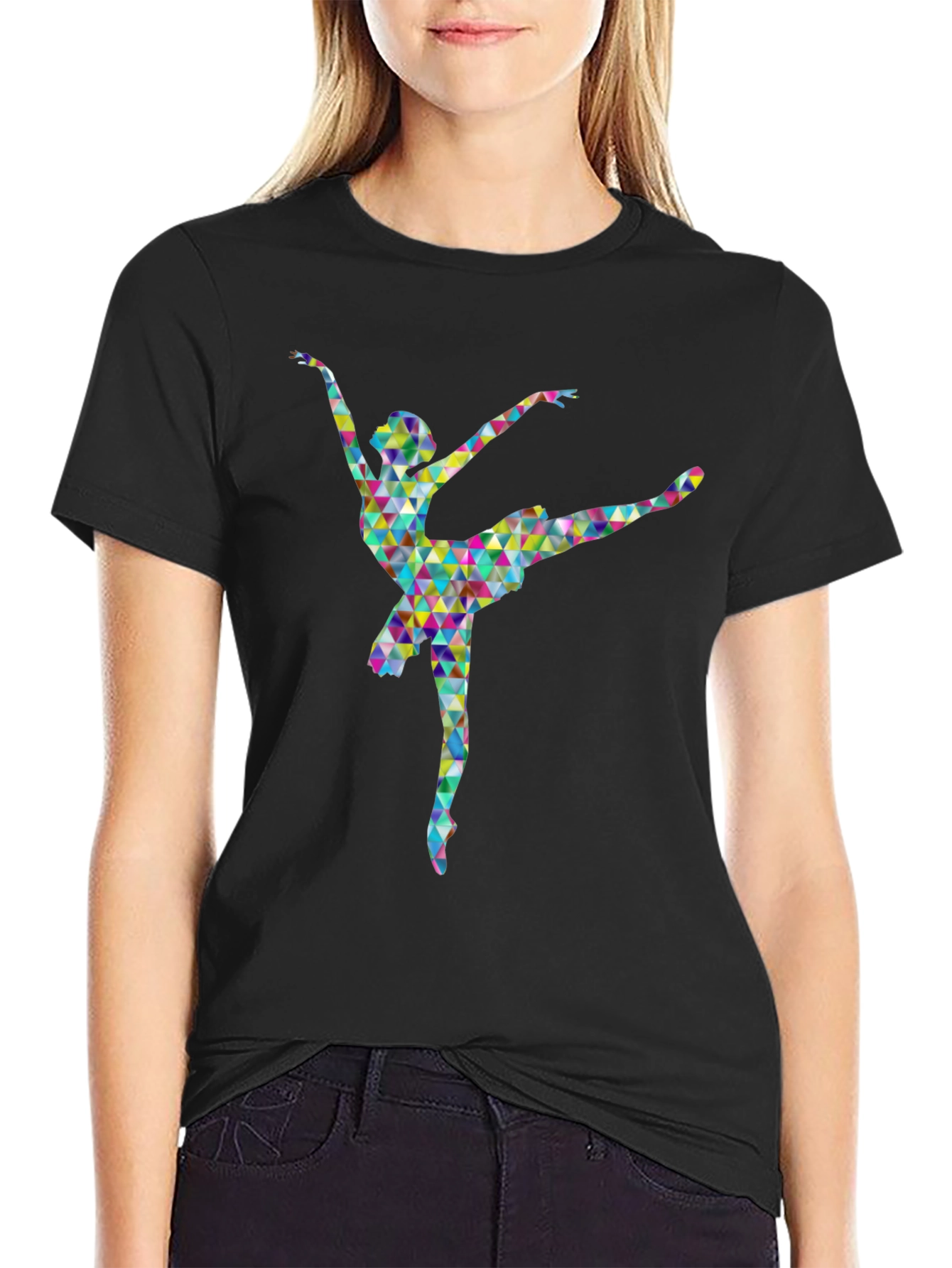 Geometric Ballerina Graphic Print T-Shirt