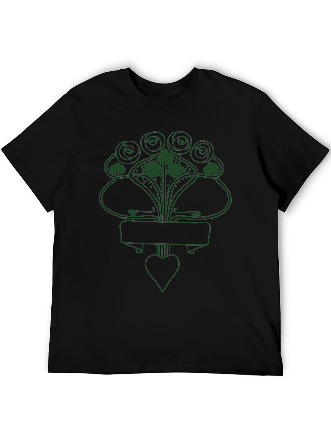 Art Nouveau Floral Heart Graphic T-Shirt - Black