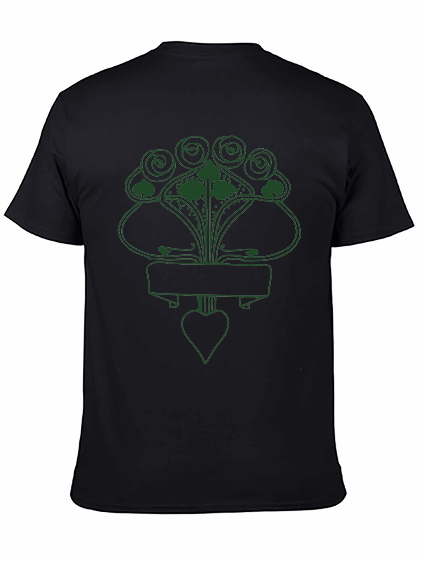 Art Nouveau Floral Heart Graphic T-Shirt - Black