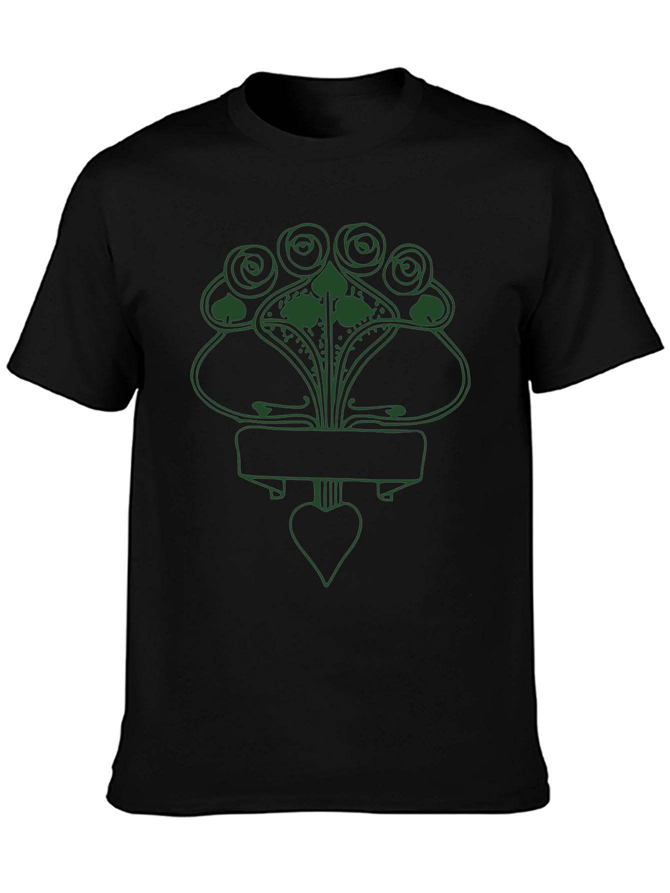 Art Nouveau Floral Heart Graphic T-Shirt - Black