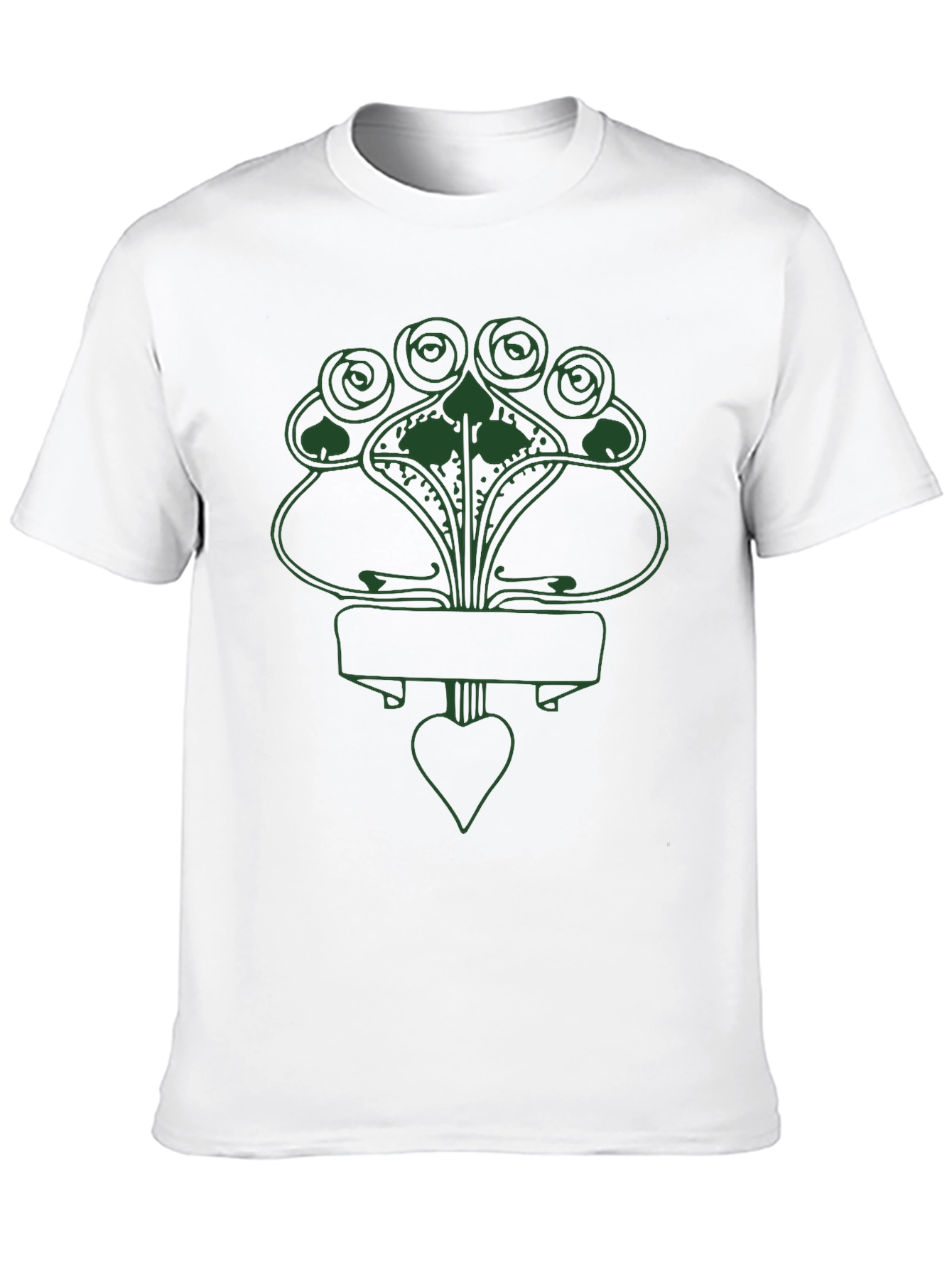 Art Nouveau Floral Heart Graphic T-Shirt - Black