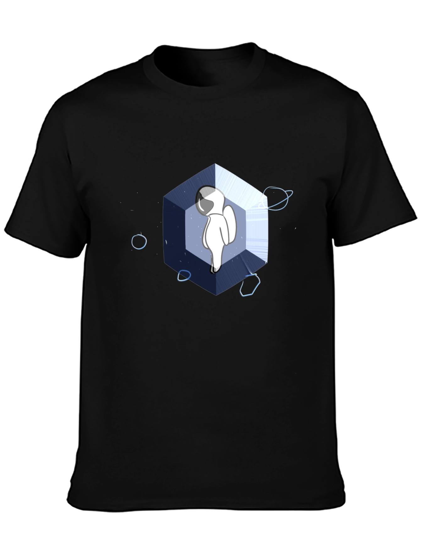 Astronaut Cube Graphic Tee - Cool Black T-Shirt